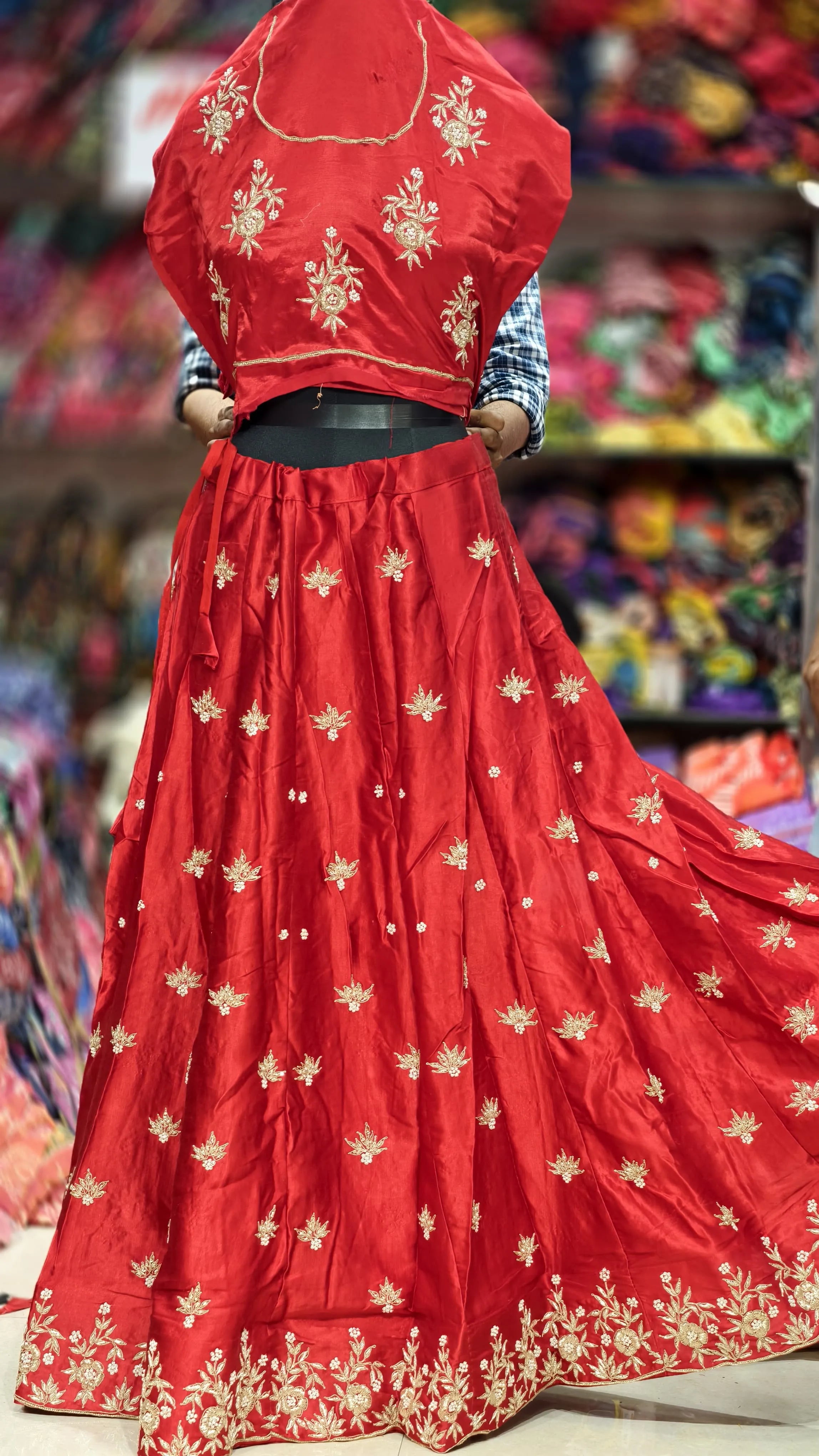 Pure Mashru Gaji Silk Ghagra &amp; Blouse with Pearl Zardosi Khatli Work