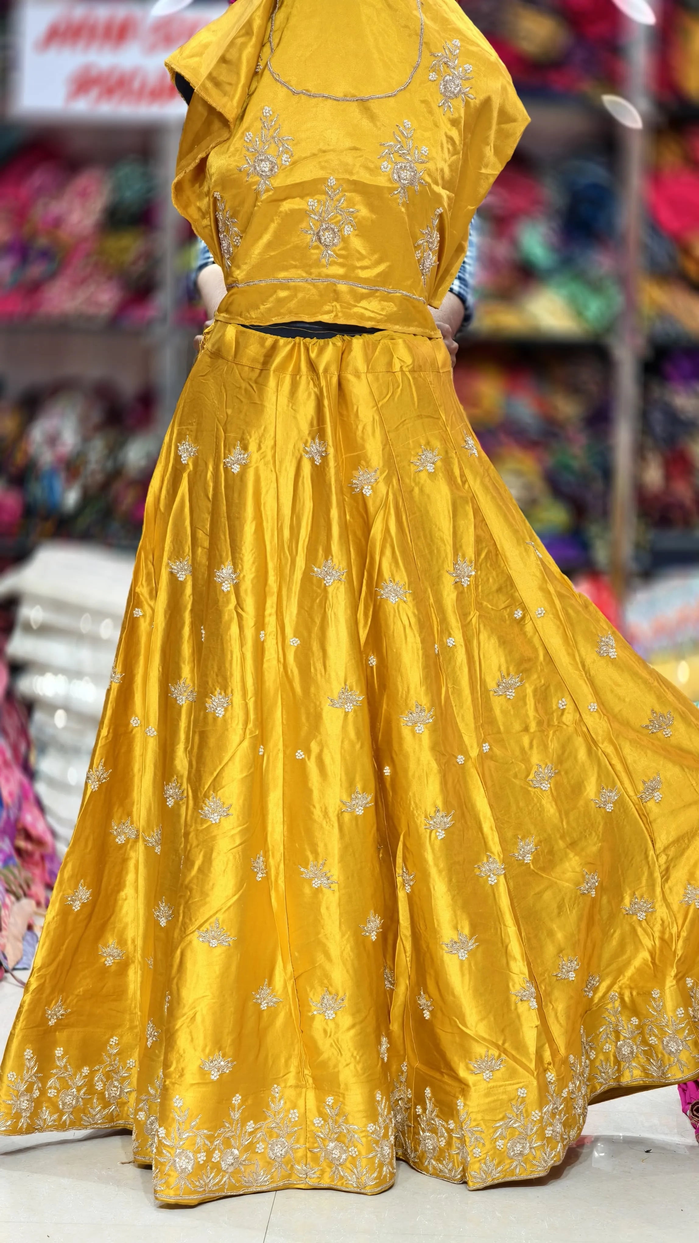 Pure Mashru Gaji Silk Ghagra &amp; Blouse with Pearl Zardosi Khatli Work