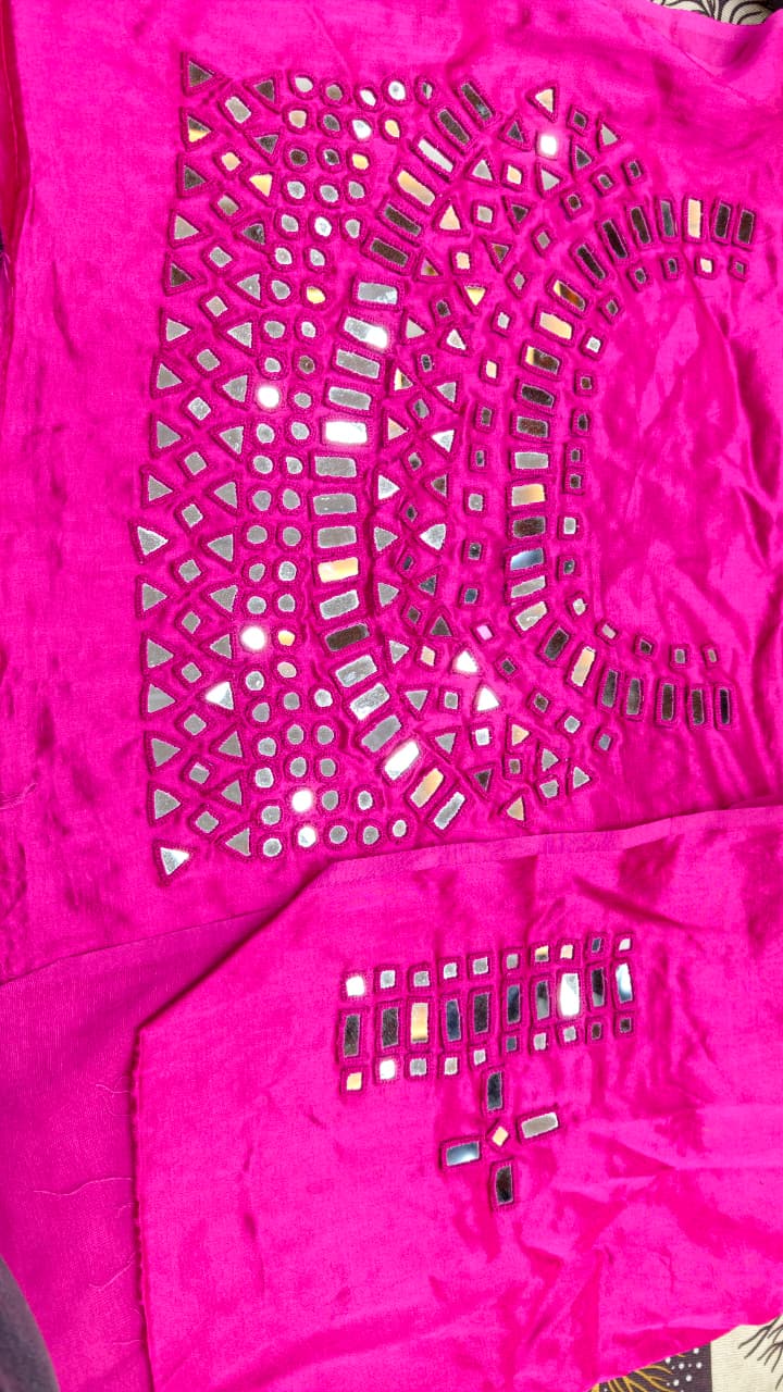 Pure Mashru Gaji Silk Hand Mirror Work Blouse Piece