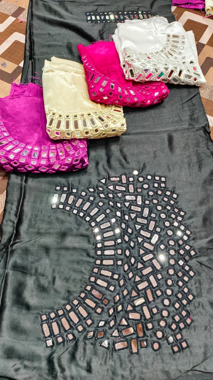 Pure Mashru Gaji Silk Hand Work Mirror Blouse