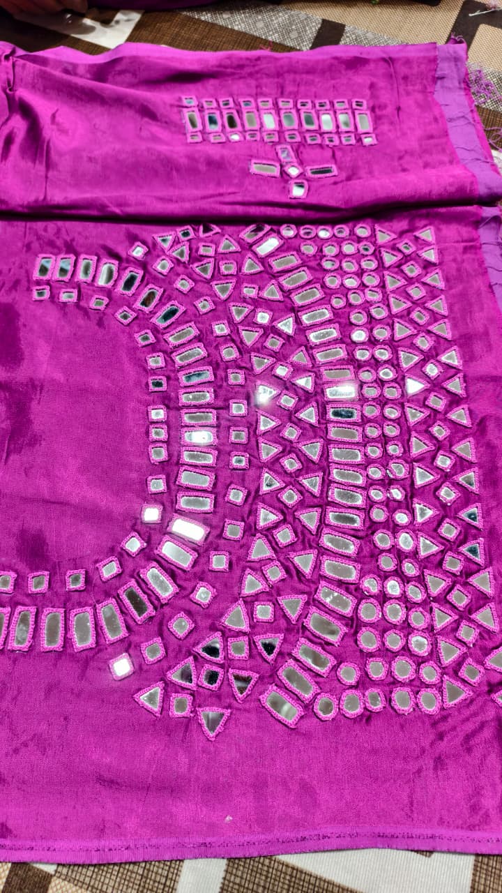 Pure Mashru Gaji Silk Hand Work Mirror Blouse