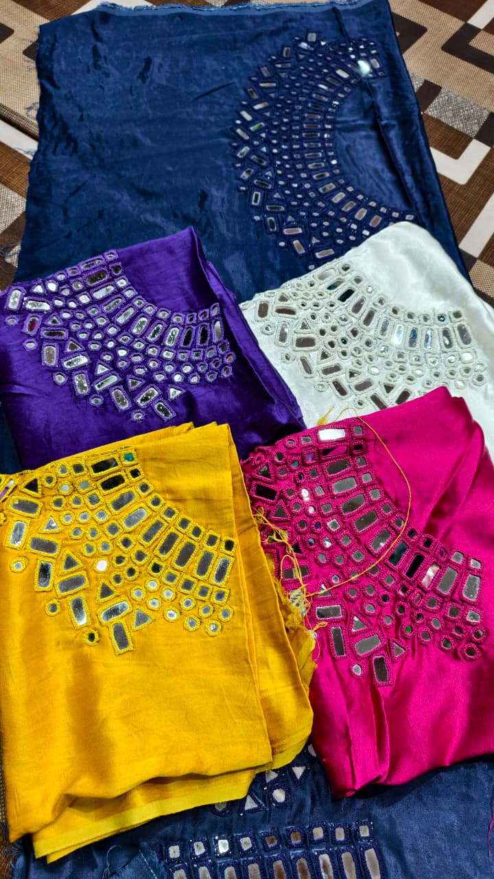 Pure Mashru Gaji Silk Hand Work Mirror Blouse