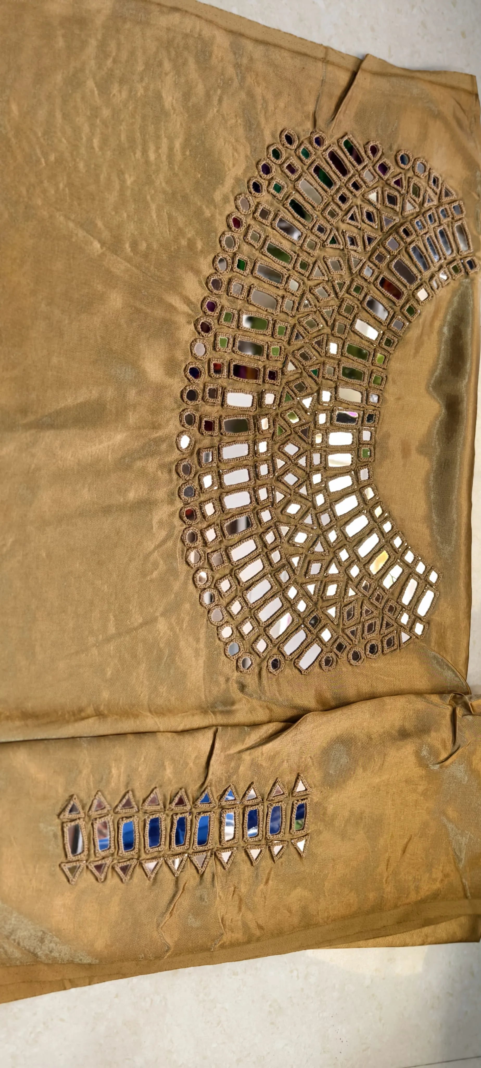 Pure Mashru Gaji Silk Hand Work Mirror Blouse Piece