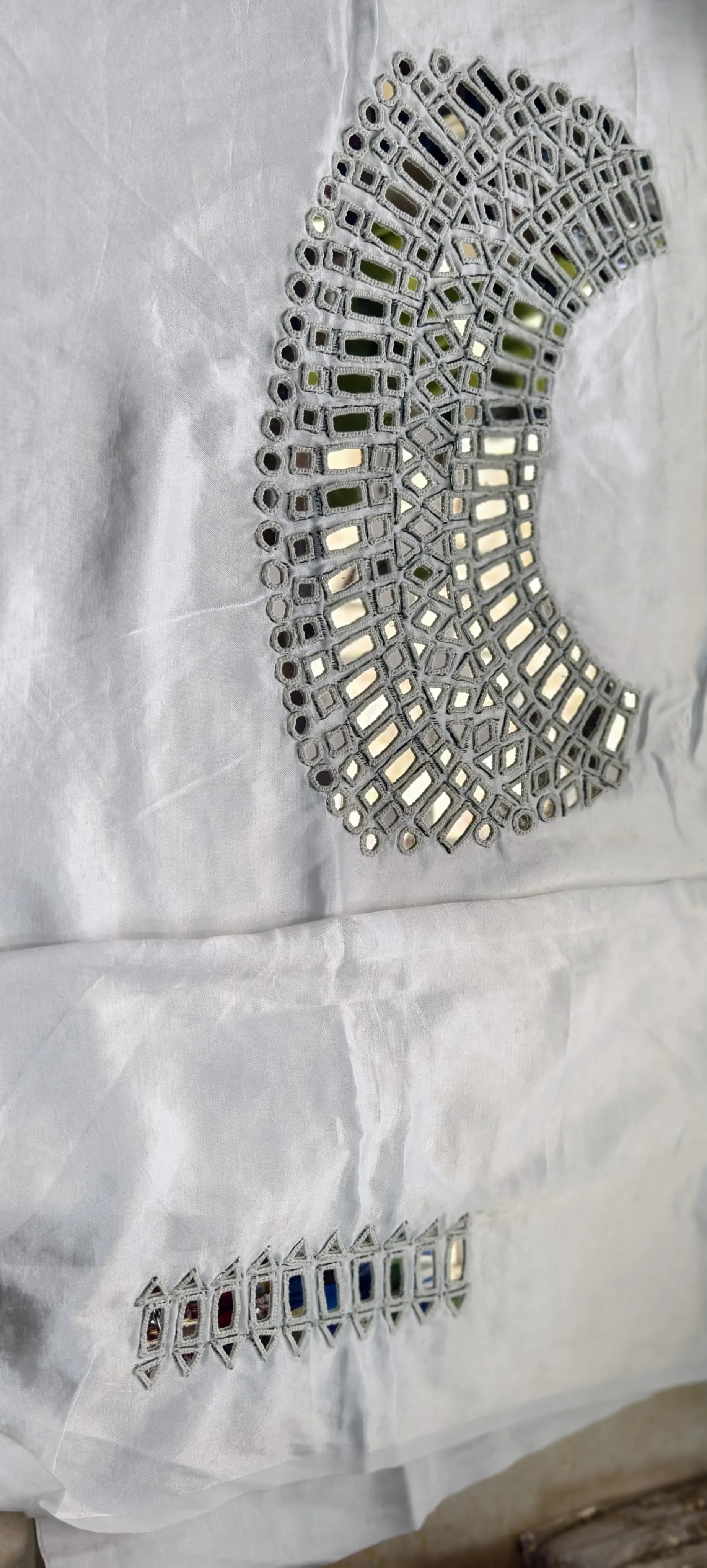 Pure Mashru Gaji Silk Hand Work Mirror Blouse Piece