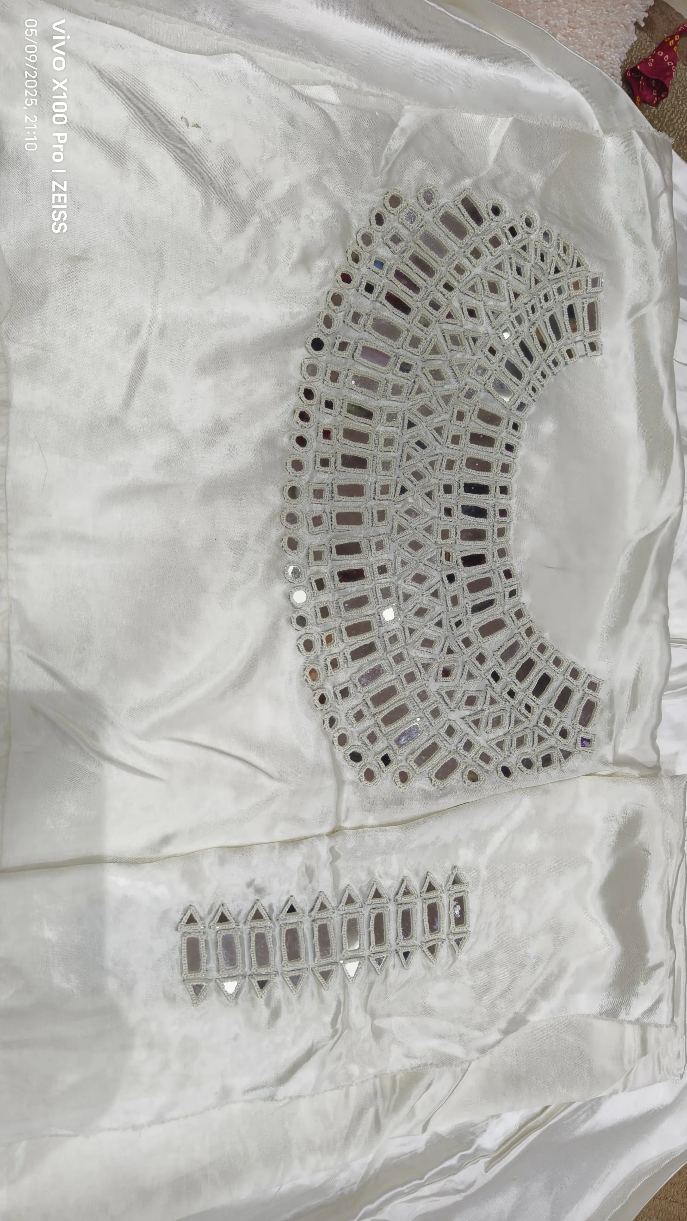 Pure Mashru Gaji Silk Hand Work Mirror Blouse Piece