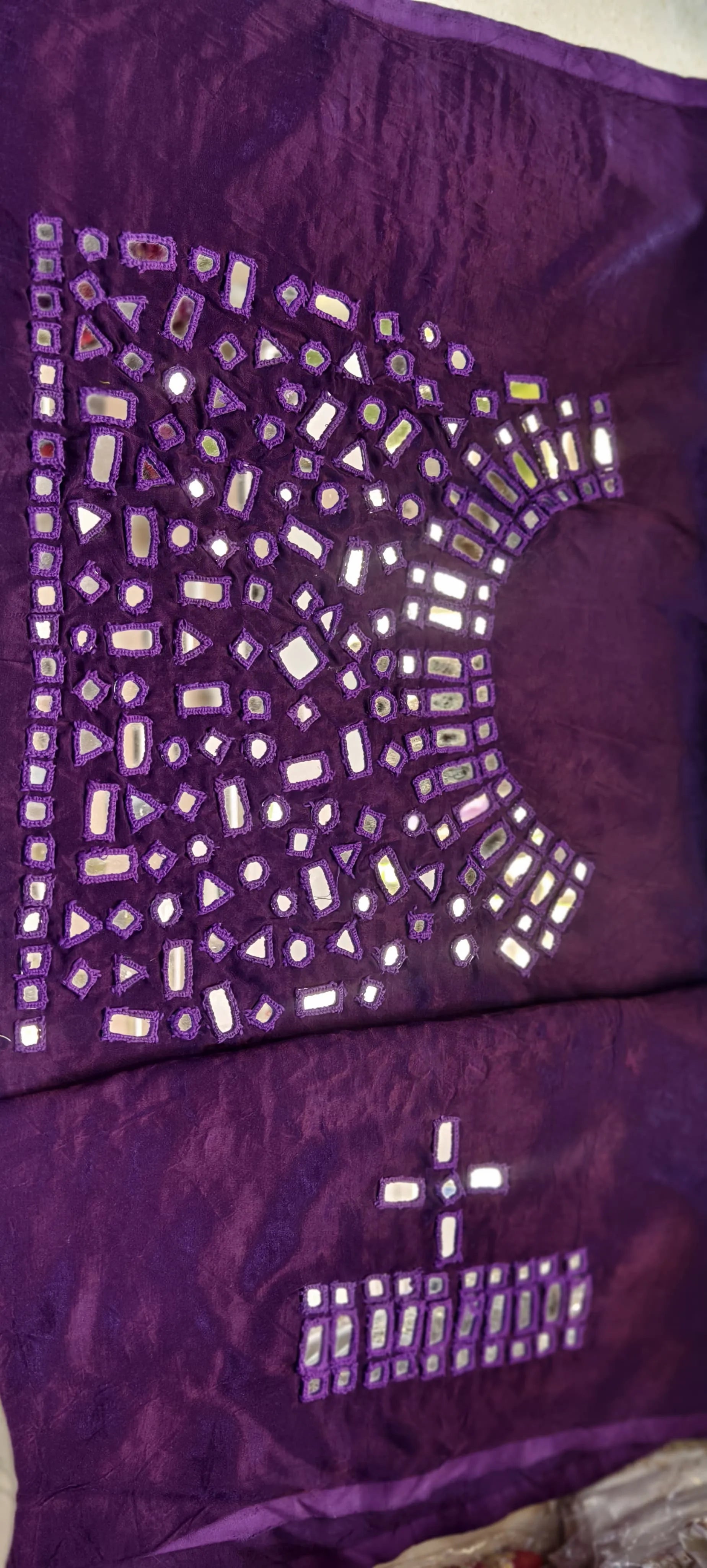 Pure Mashru Gaji Silk Hand Work Mirror Blouse Piece