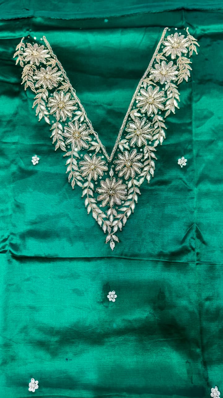 Pure Mashru Gaji Silk Hand Worked Kurti Fabric