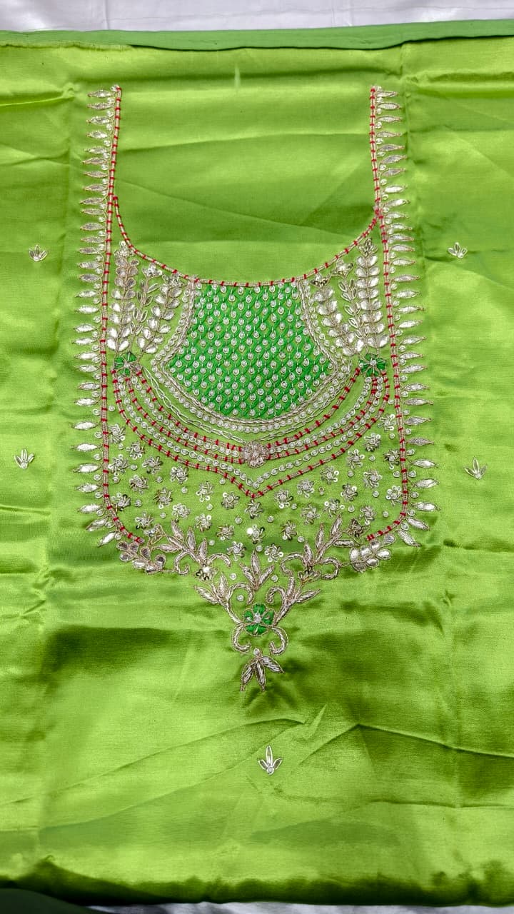 Pure Mashru Gaji Silk Hand Worked Kurti Fabric