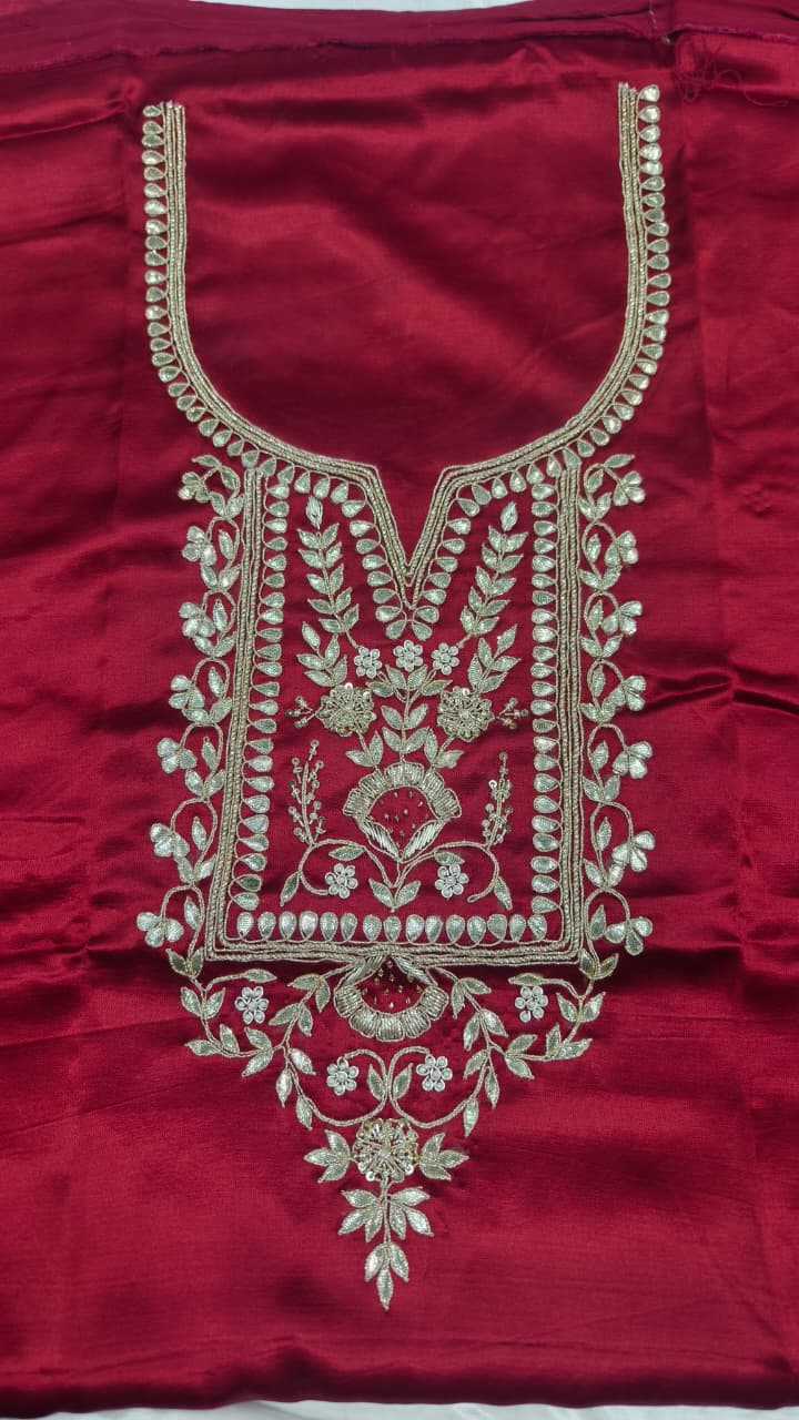 Pure Mashru Gaji Silk Hand Worked Kurti Fabric