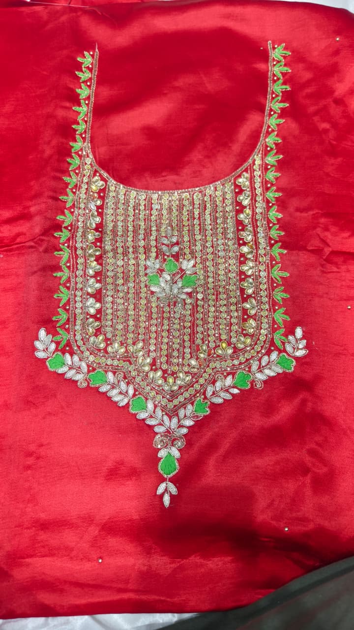 Pure Mashru Gaji Silk Hand Worked Kurti Fabric