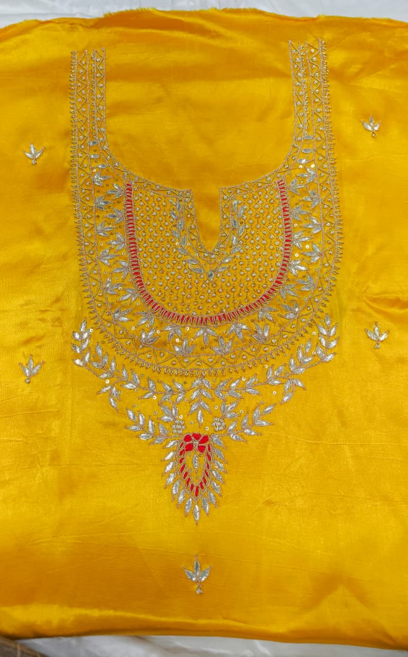 Pure Mashru Gaji Silk Hand Worked Kurti Fabric