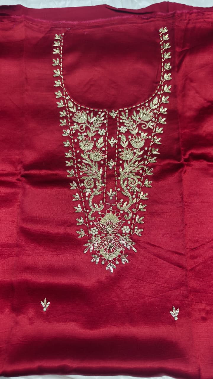 Pure Mashru Gaji Silk Hand Worked Kurti Fabric