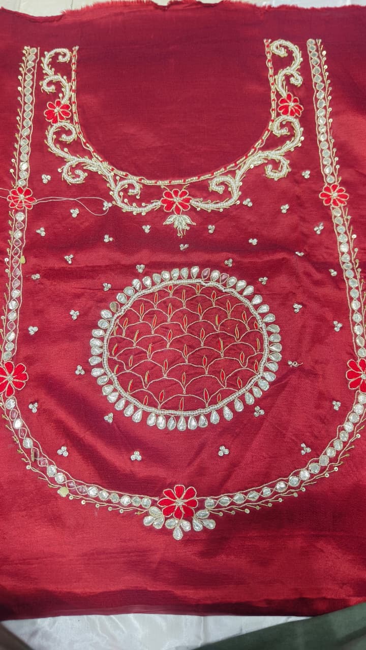 Pure Mashru Gaji Silk Hand Worked Kurti Fabric