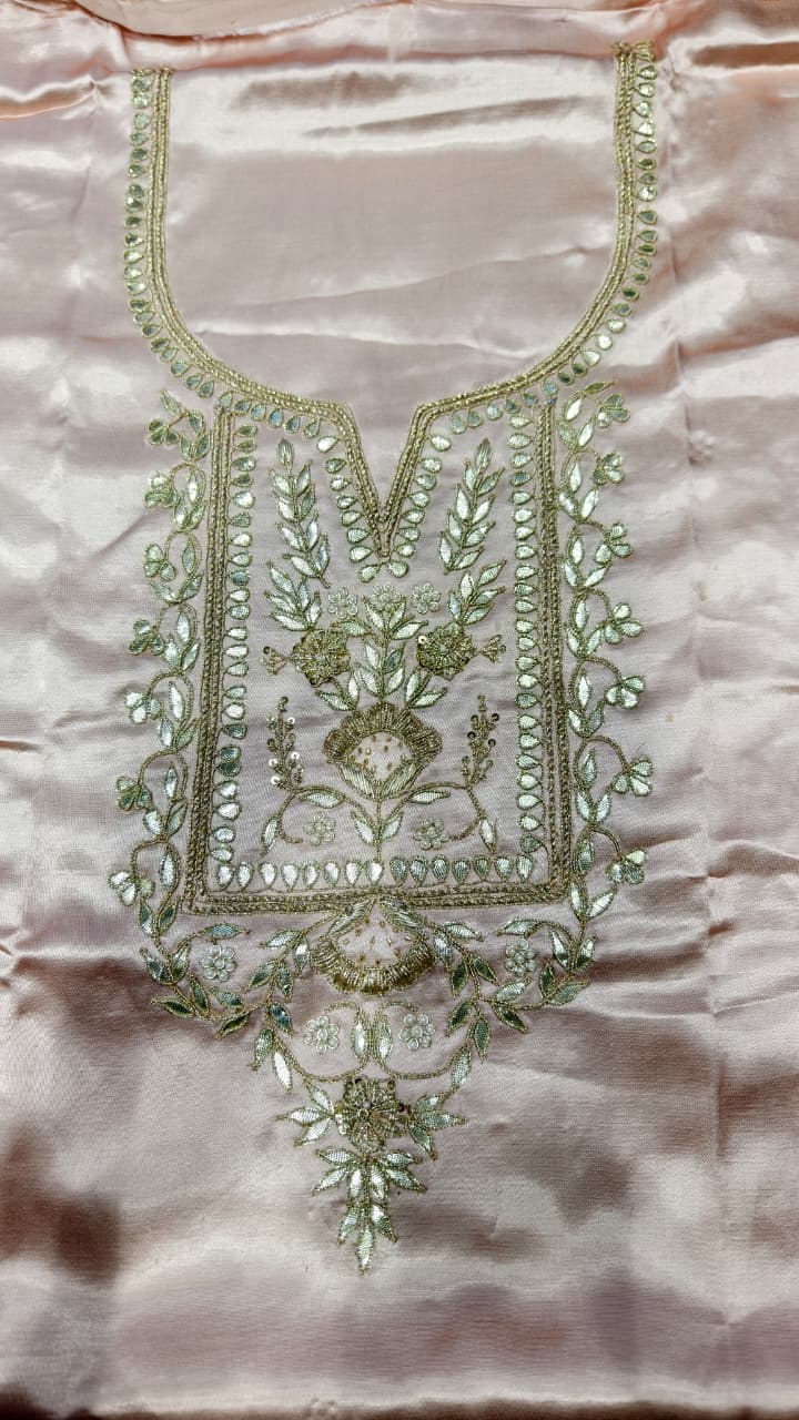 Pure Mashru Gaji Silk Hand Worked Kurti Fabric