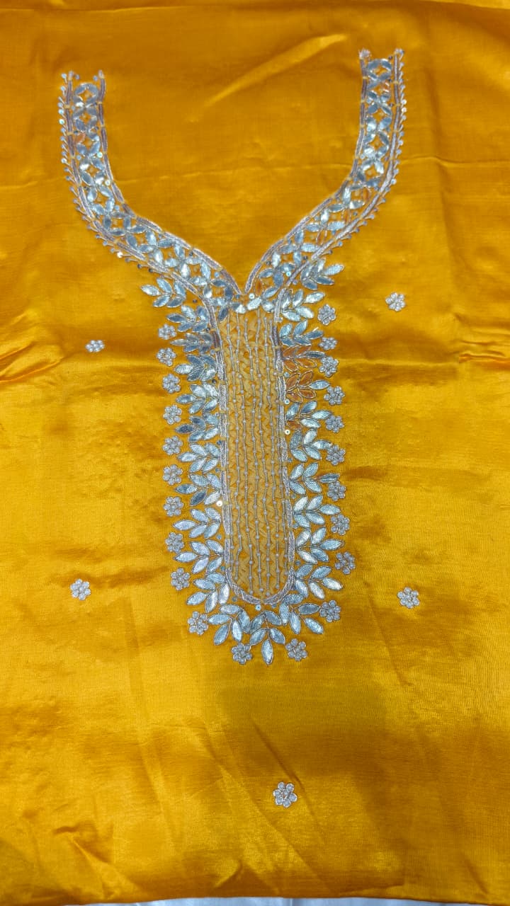 Pure Mashru Gaji Silk Hand Worked Kurti Fabric