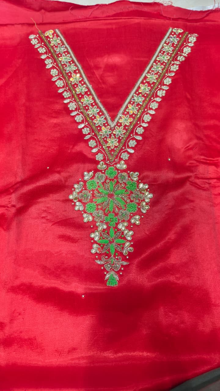 Pure Mashru Gaji Silk Hand Worked Kurti Fabric