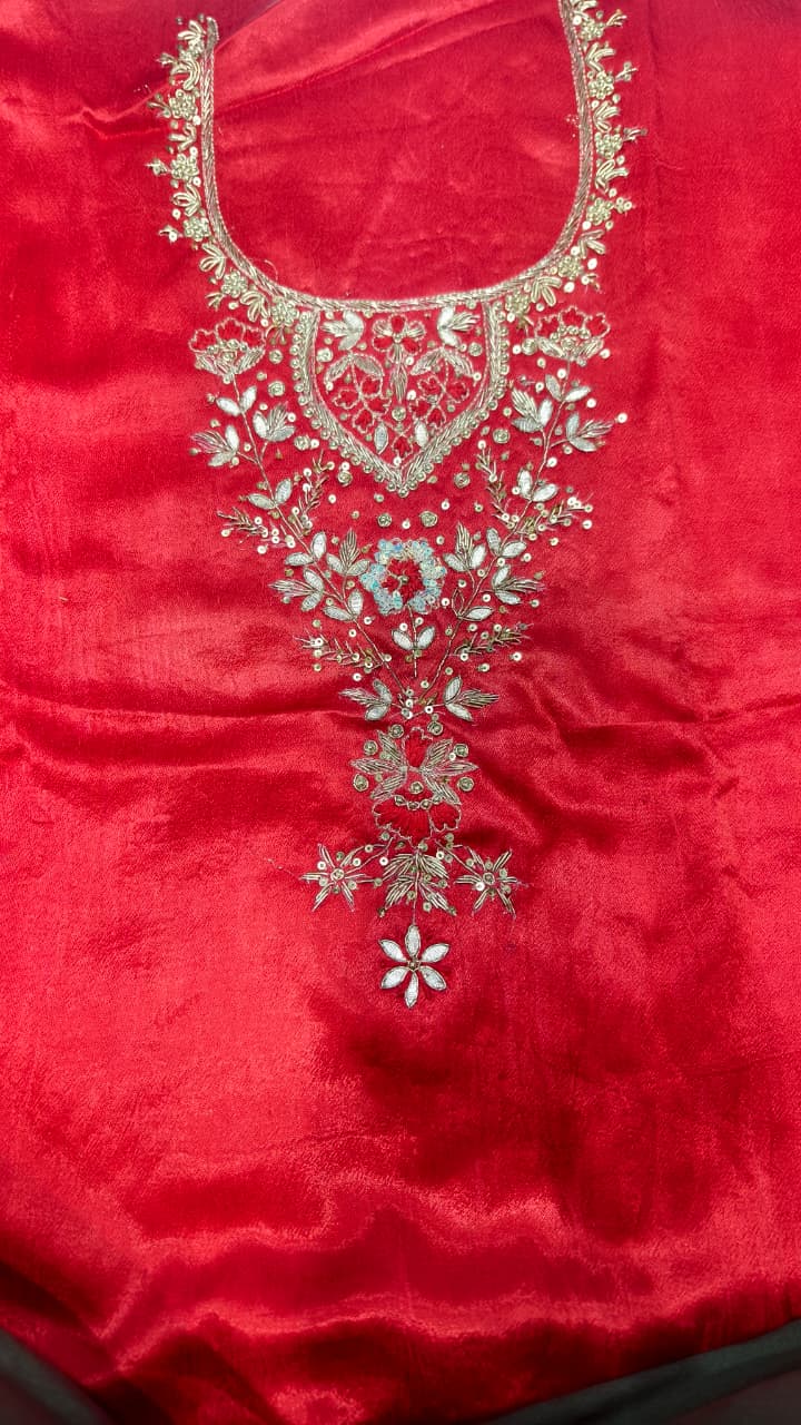 Pure Mashru Gaji Silk Hand Worked Kurti Fabric