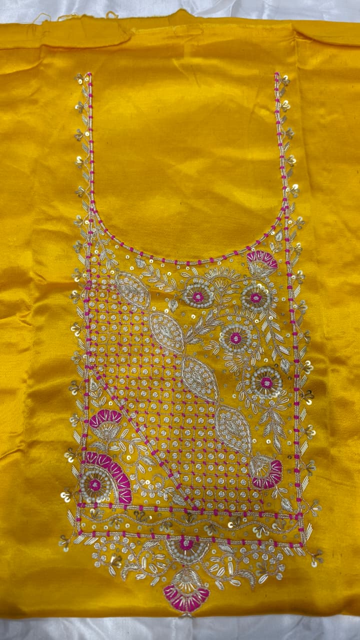 Pure Mashru Gaji Silk Hand Worked Kurti Fabric