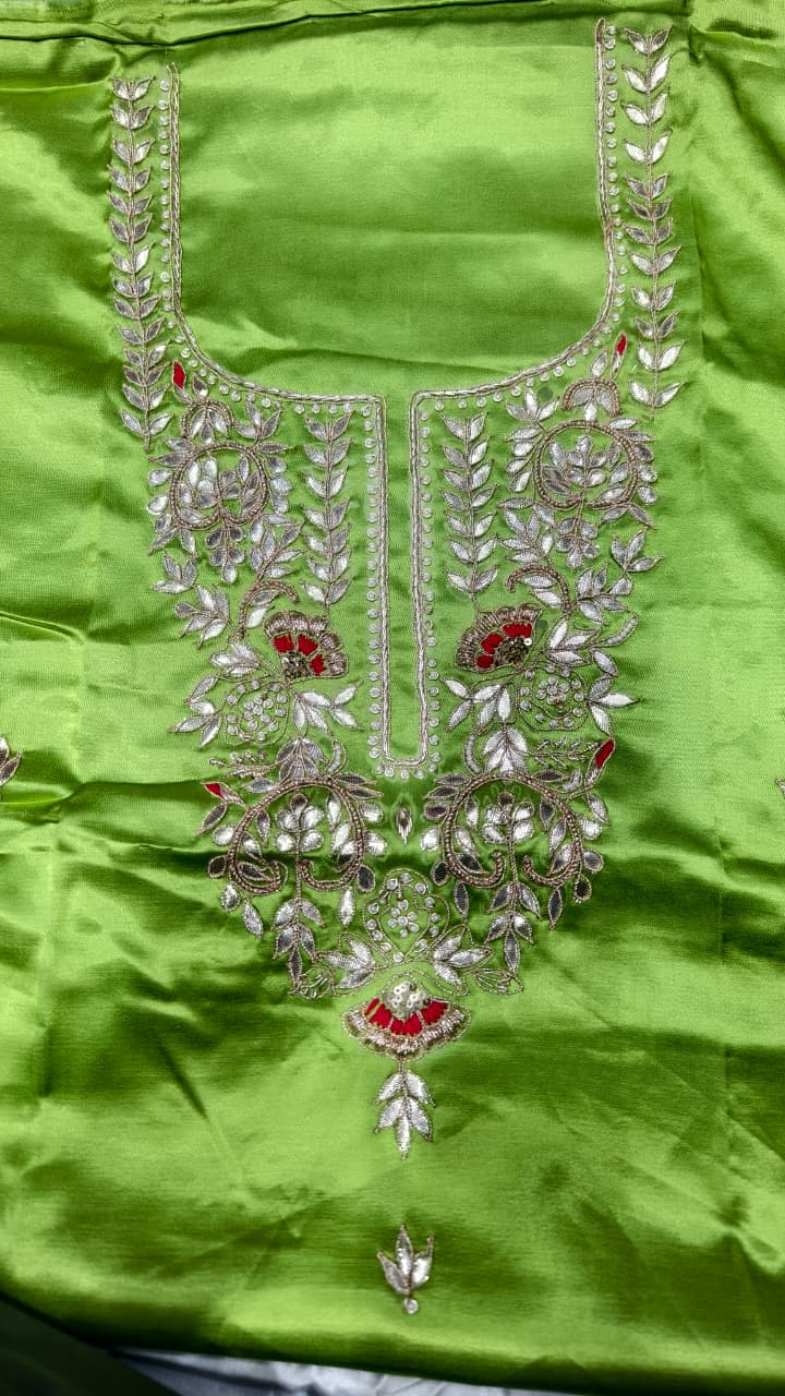 Pure Mashru Gaji Silk Hand Worked Kurti Fabric