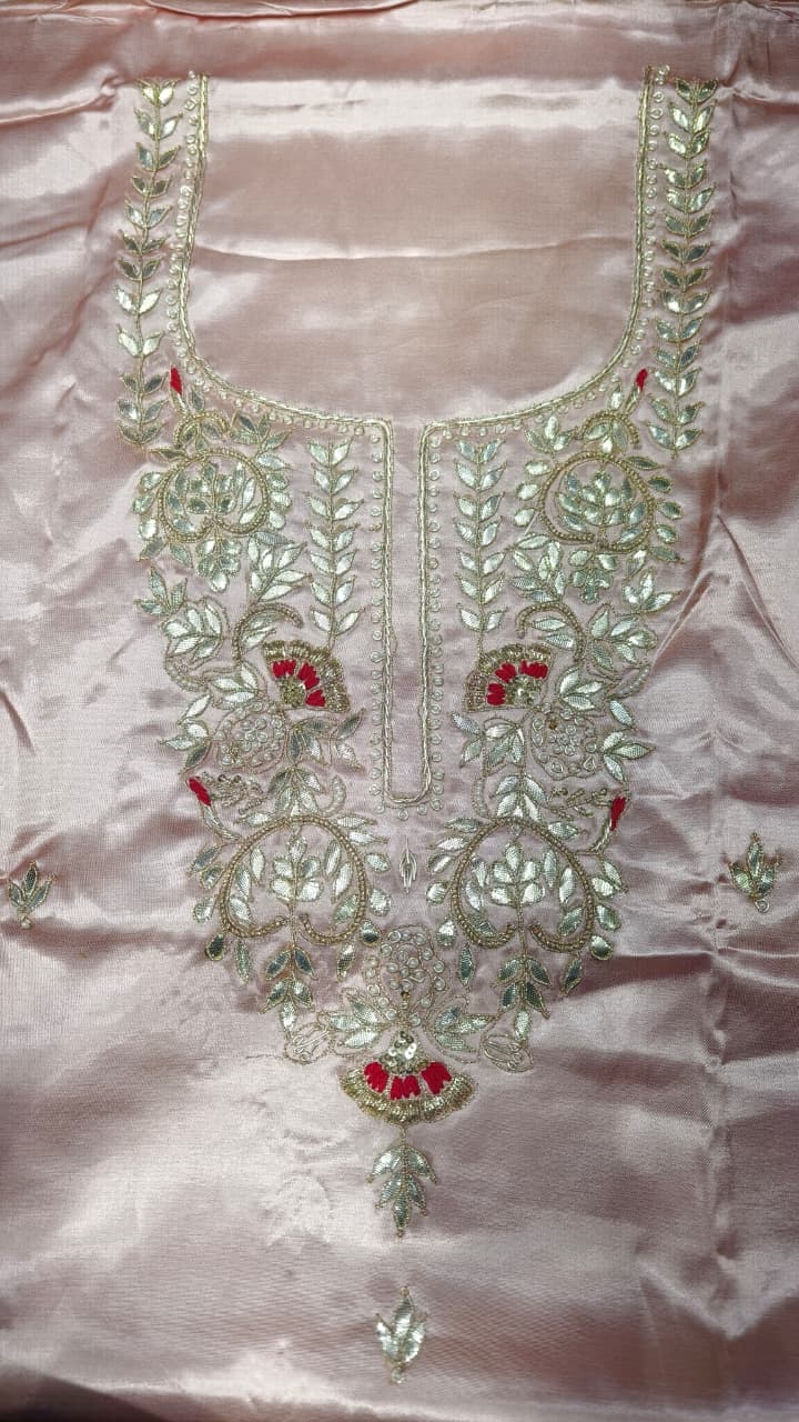 Pure Mashru Gaji Silk Hand Worked Kurti Fabric