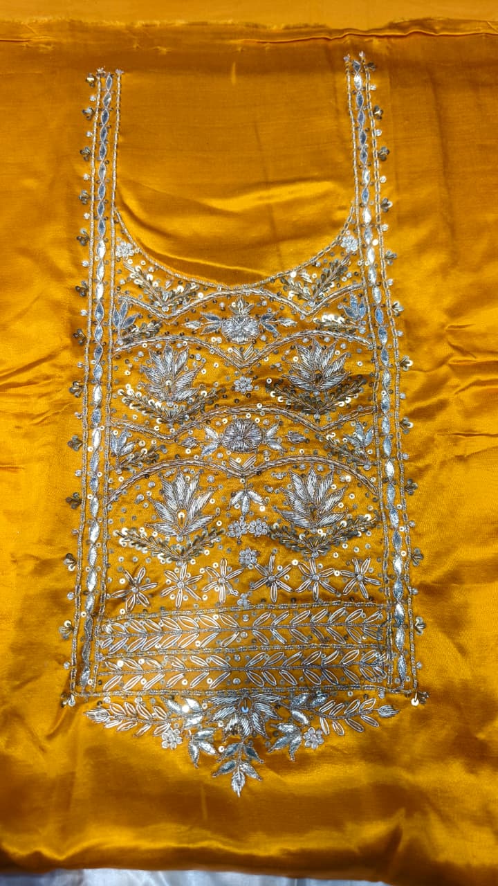 Pure Mashru Gaji Silk Hand Worked Kurti Fabric