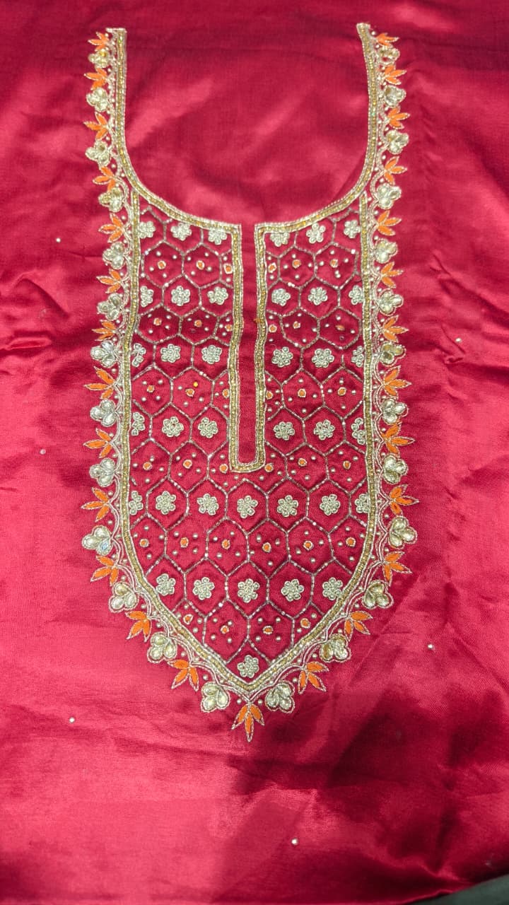 Pure Mashru Gaji Silk Hand Worked Kurti Fabric