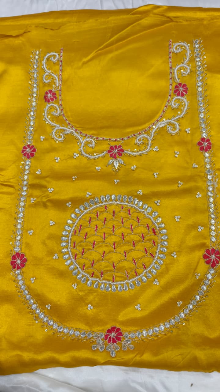 Pure Mashru Gaji Silk Hand Worked Kurti Fabric