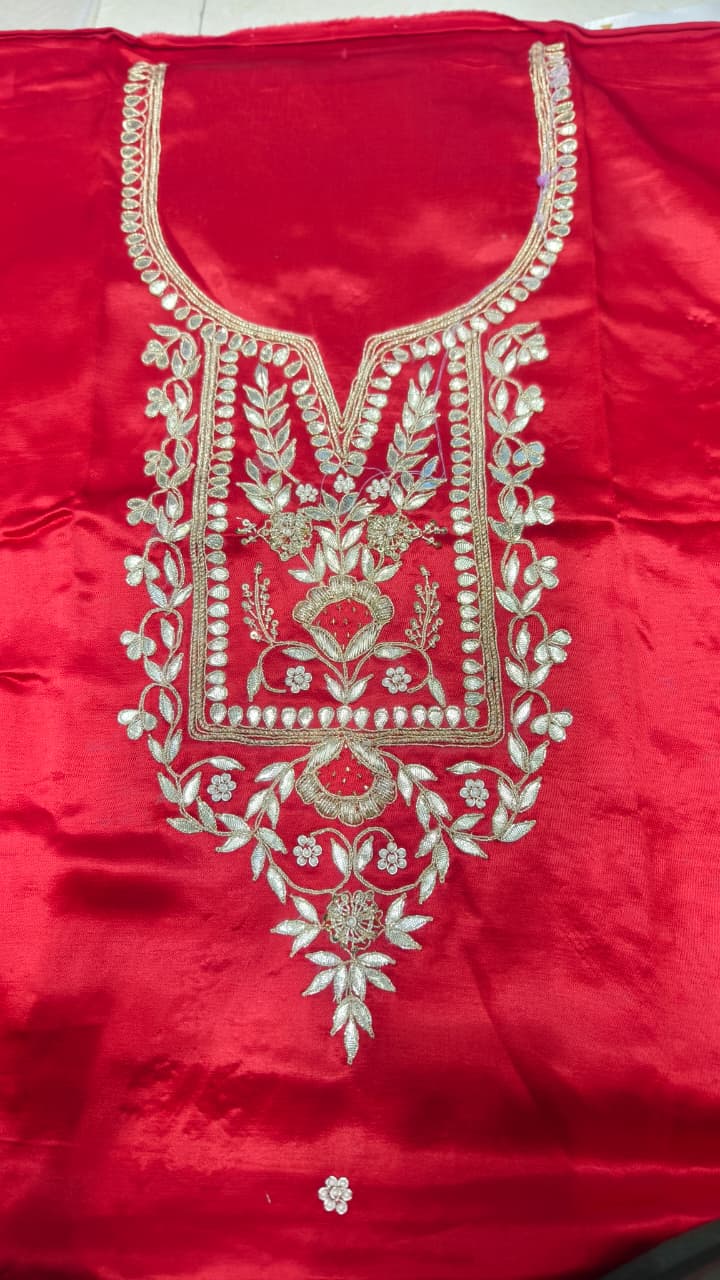 Pure Mashru Gaji Silk Hand Worked Kurti Fabric
