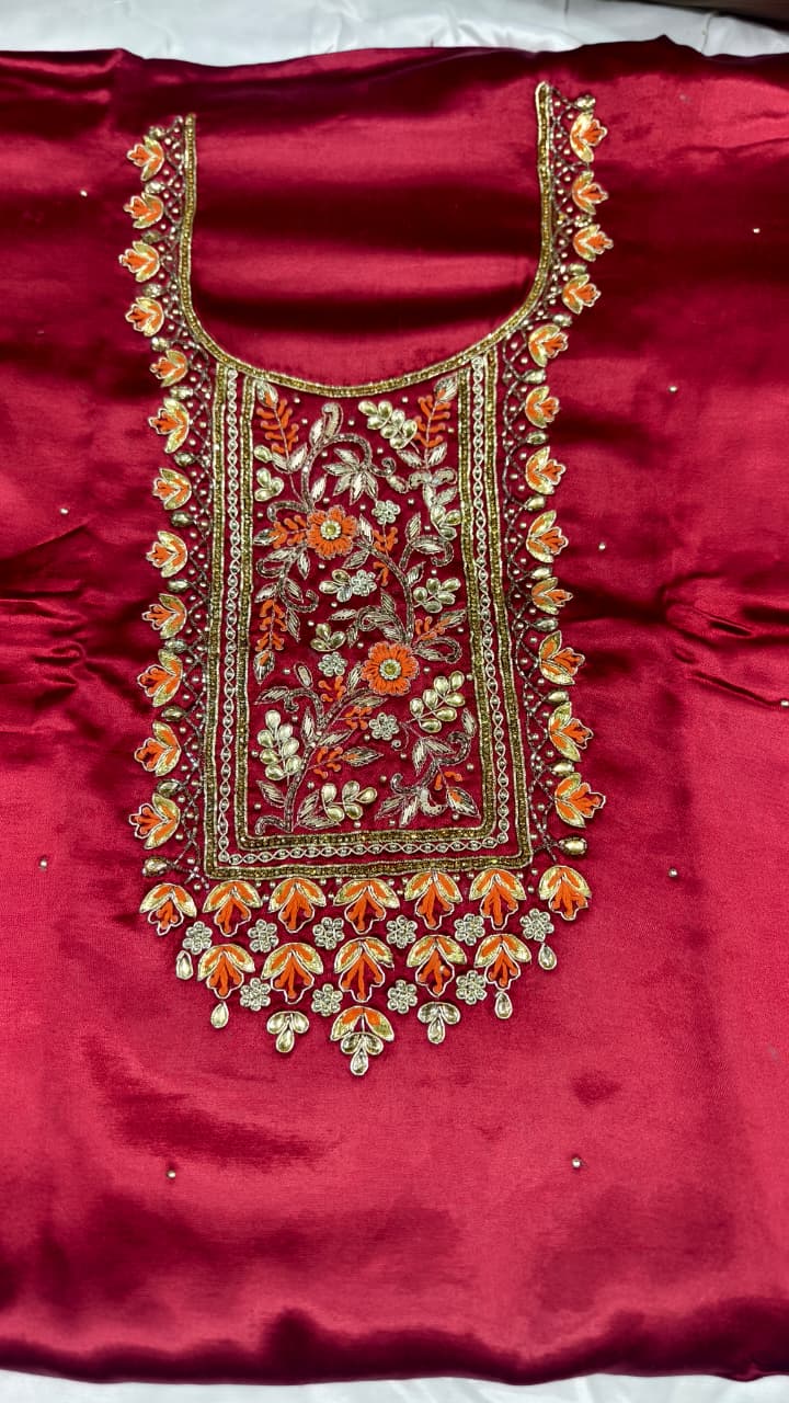 Pure Mashru Gaji Silk Hand Worked Kurti Fabric