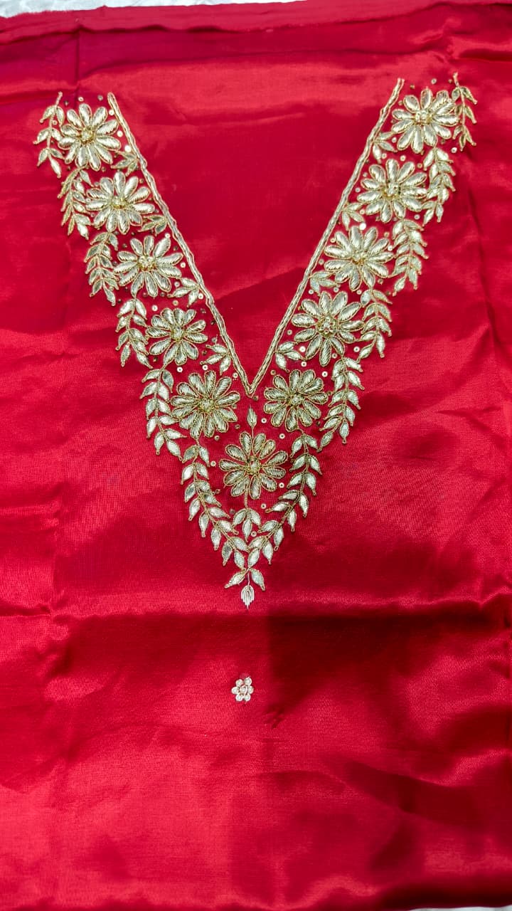 Pure Mashru Gaji Silk Hand Worked Kurti Fabric
