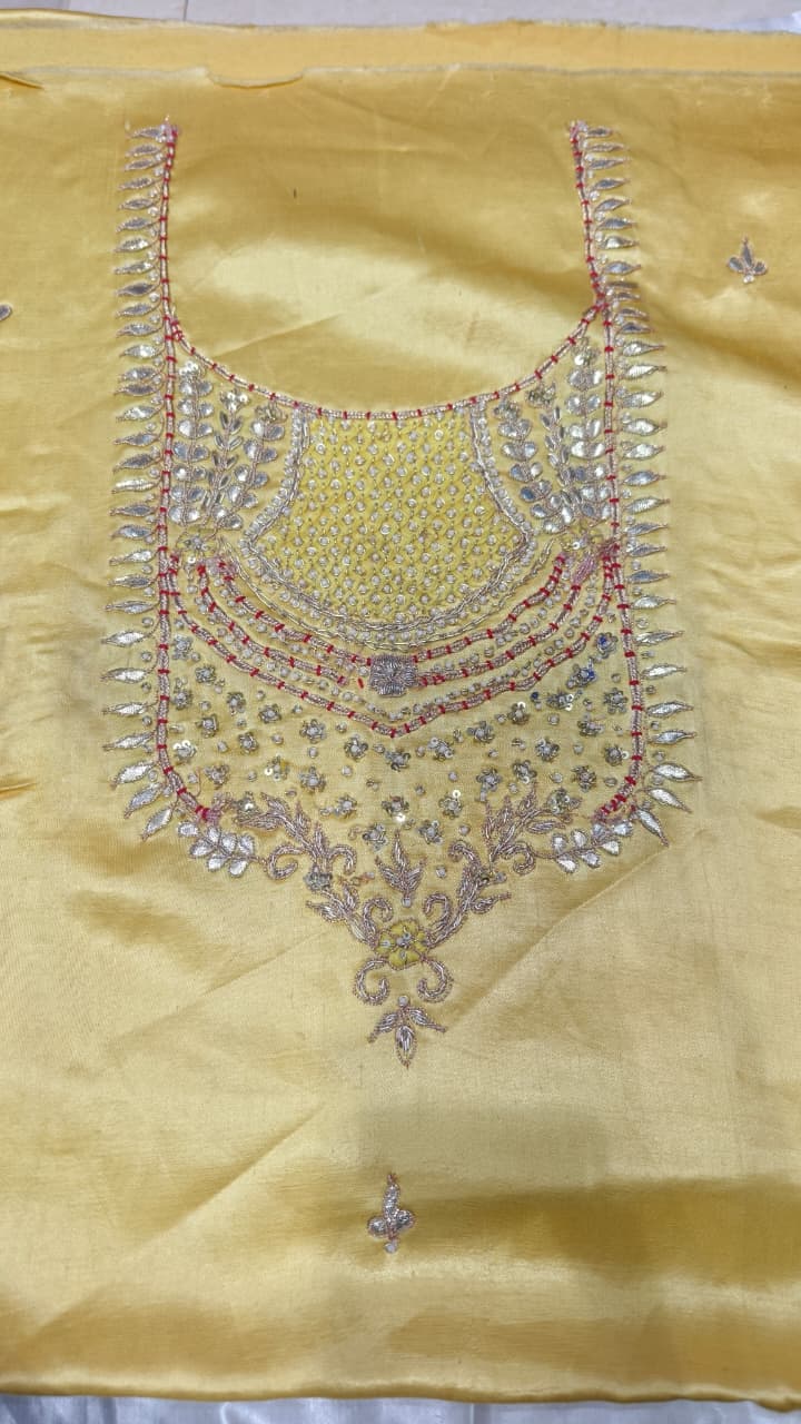 Pure Mashru Gaji Silk Hand Worked Kurti Fabric