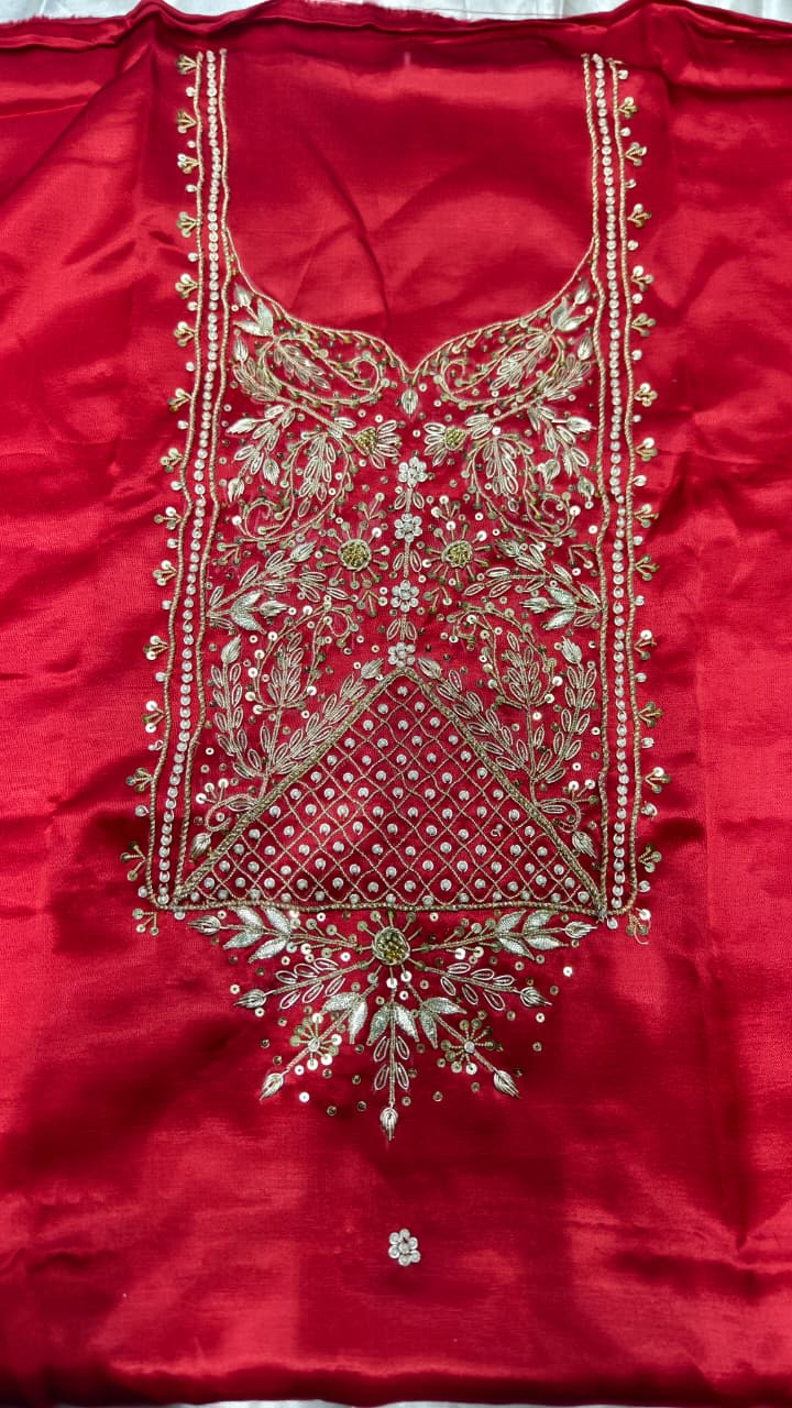 Pure Mashru Gaji Silk Hand Worked Kurti Fabric