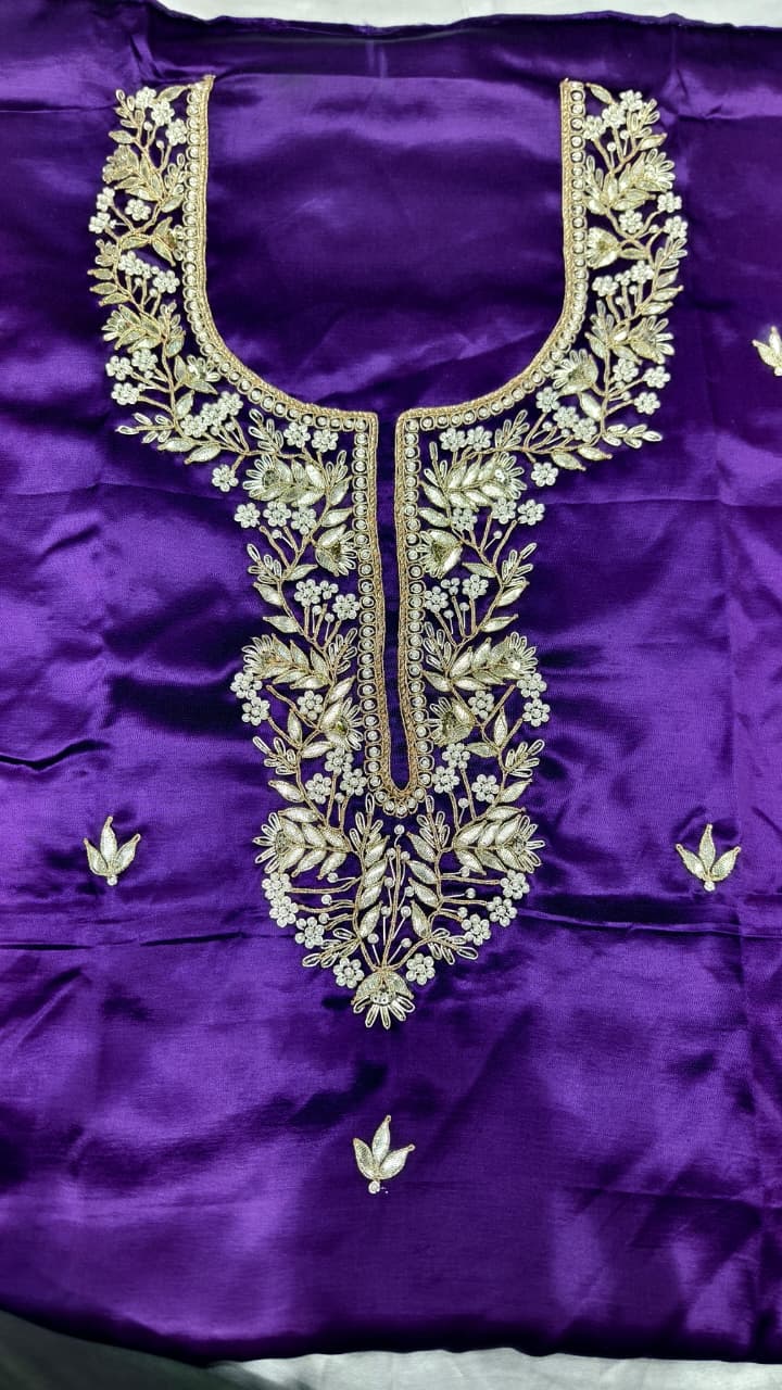 Pure Mashru Gaji Silk Hand Worked Kurti Fabric