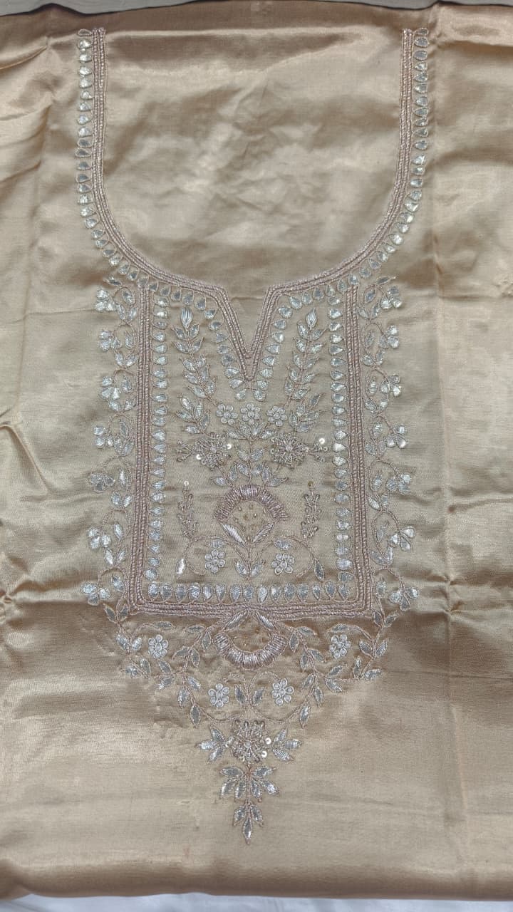 Pure Mashru Gaji Silk Hand Worked Kurti Fabric