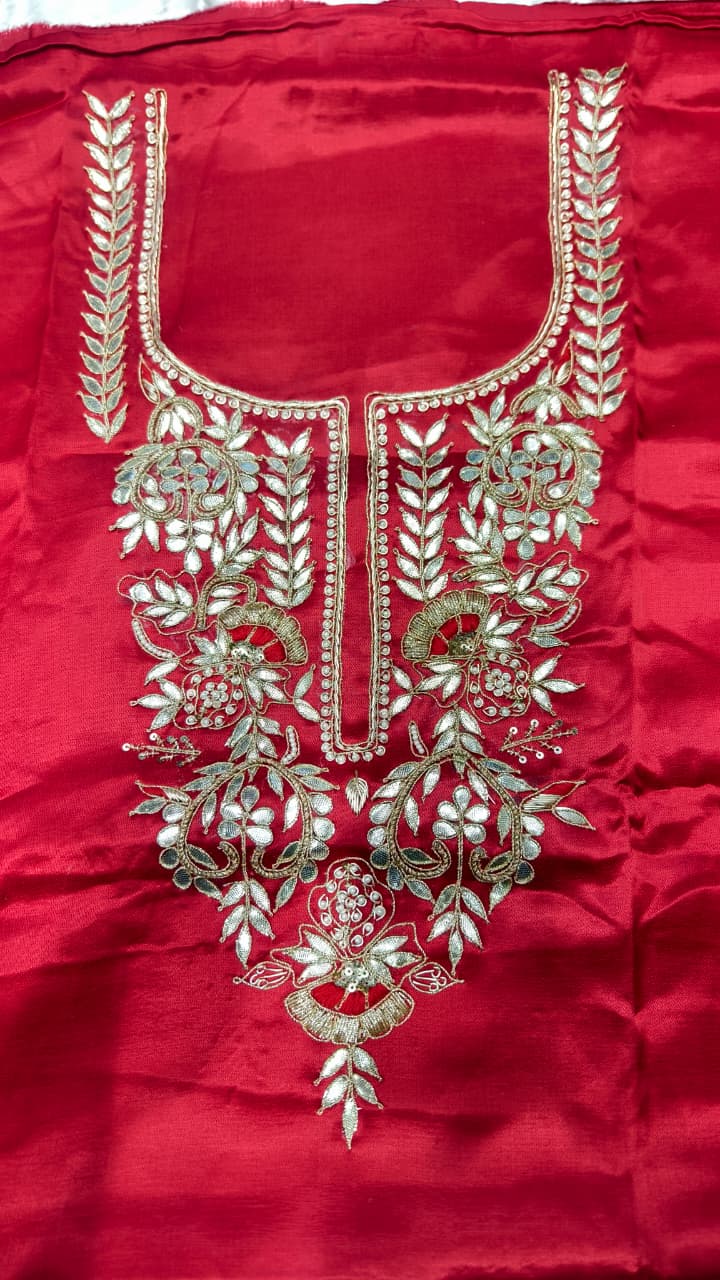 Pure Mashru Gaji Silk Hand Worked Kurti Fabric