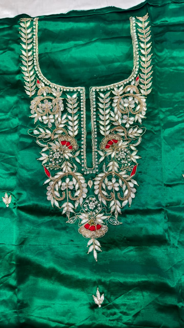 Pure Mashru Gaji Silk Hand Worked Kurti Fabric