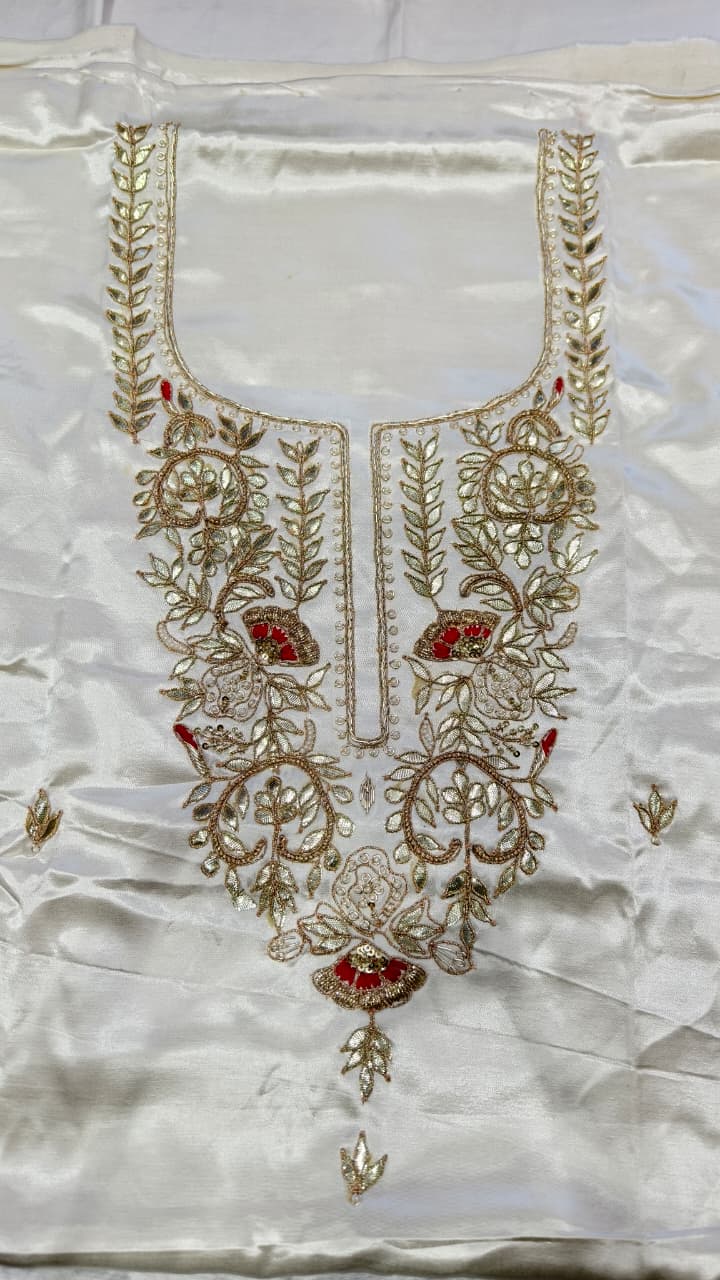 Pure Mashru Gaji Silk Hand Worked Kurti Fabric