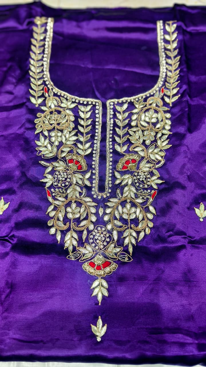 Pure Mashru Gaji Silk Hand Worked Kurti Fabric