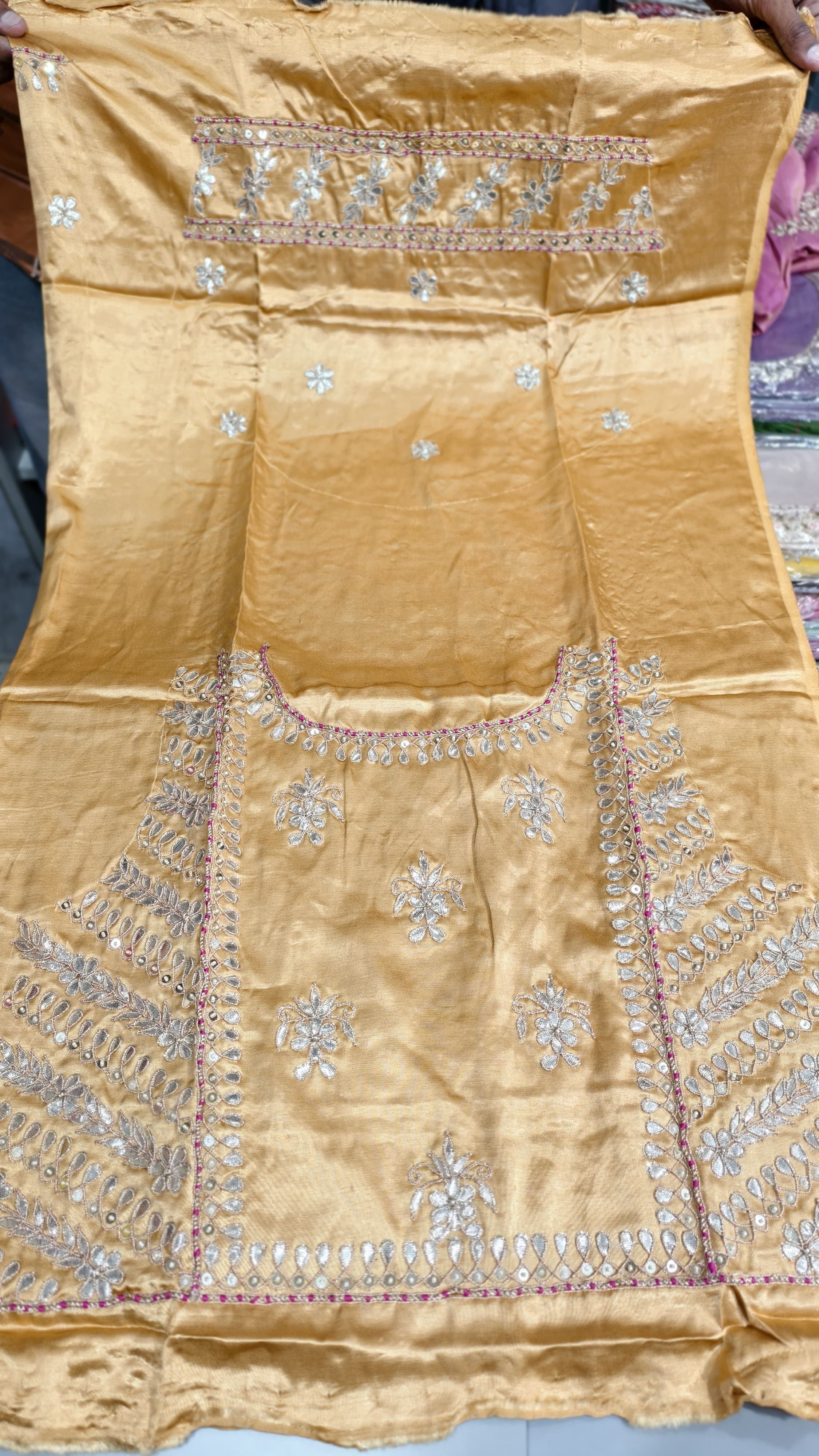 Pure Mashru Gaji Silk Handworked Blouse Piece