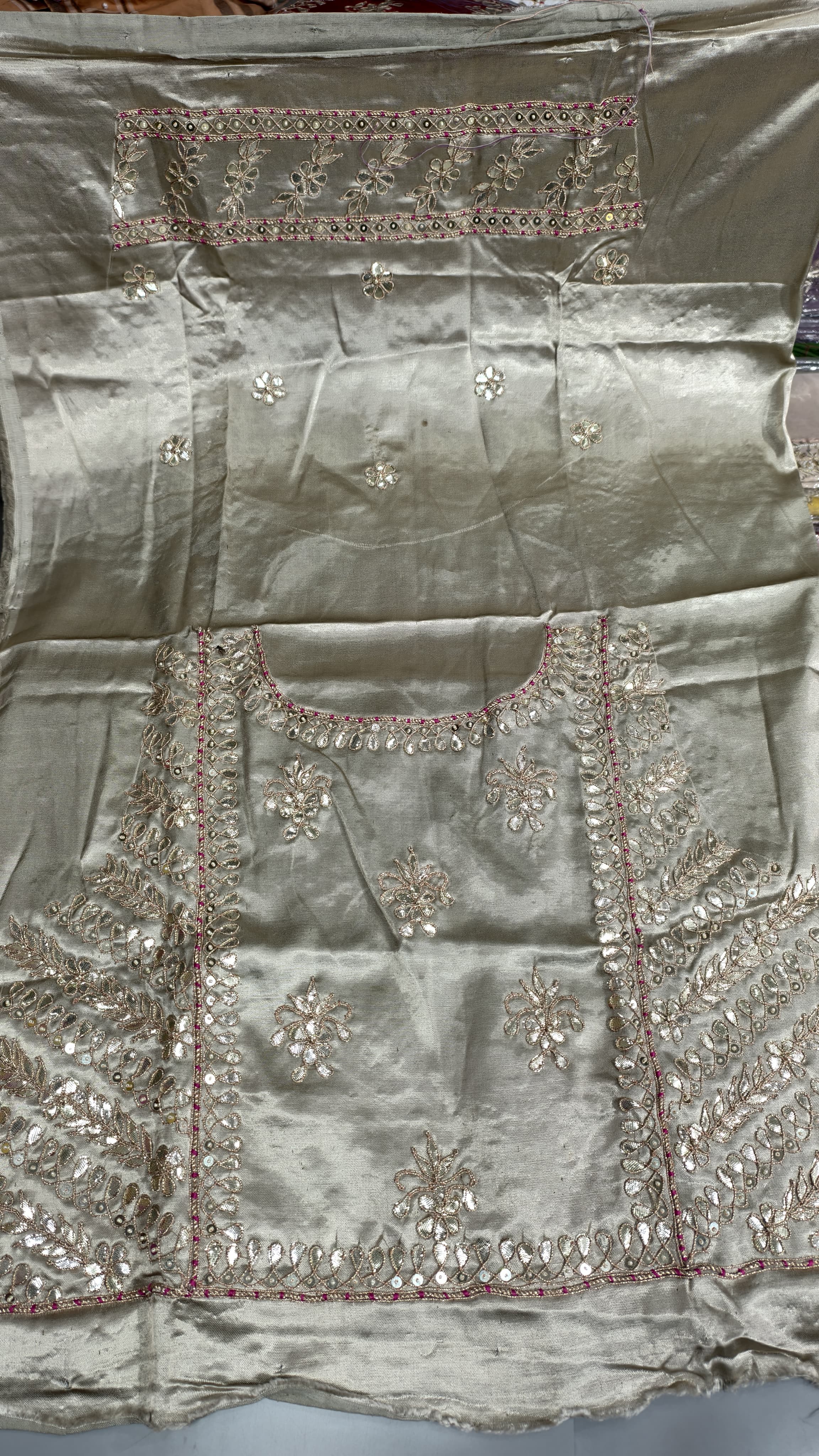 Pure Mashru Gaji Silk Handworked Blouse Piece