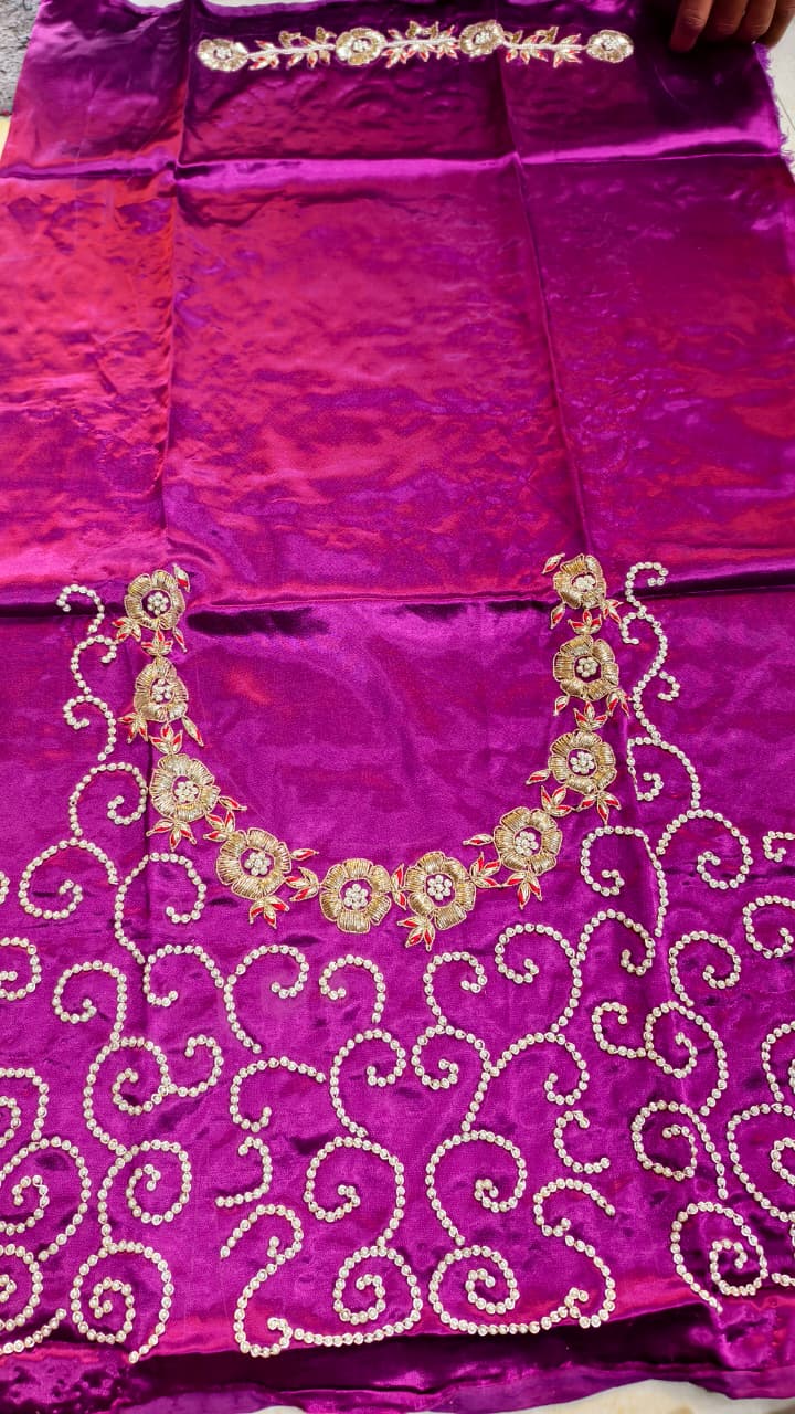 Pure Mashru Gaji Silk Handworked Blouse Piece