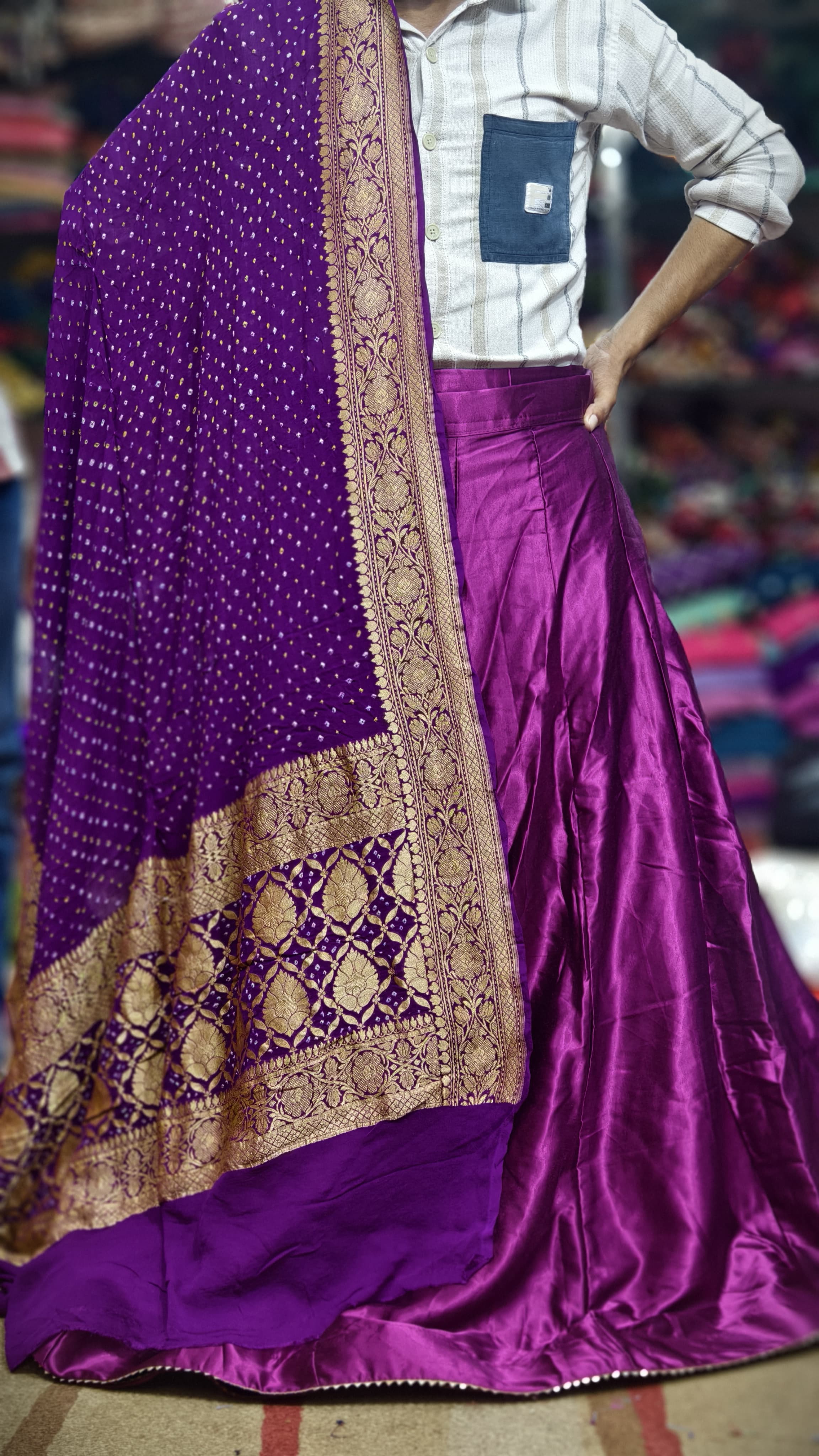 Pure Mashru Gaji Silk Plain Ghagra Set