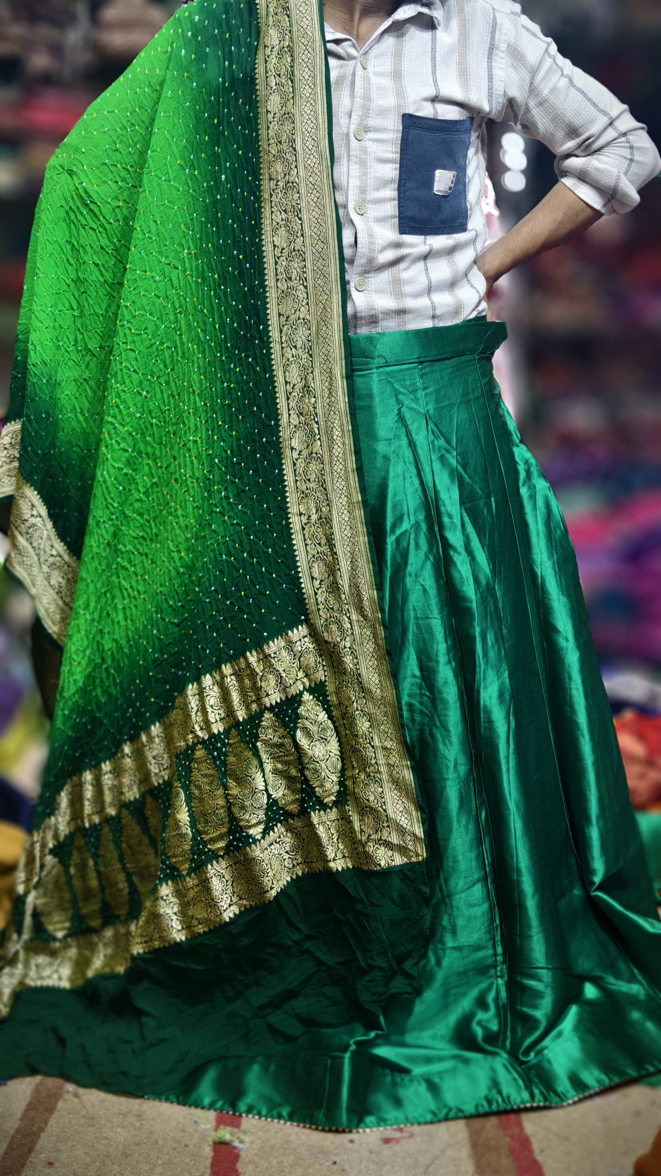 Pure Mashru Gaji Silk Plain Ghagra Set