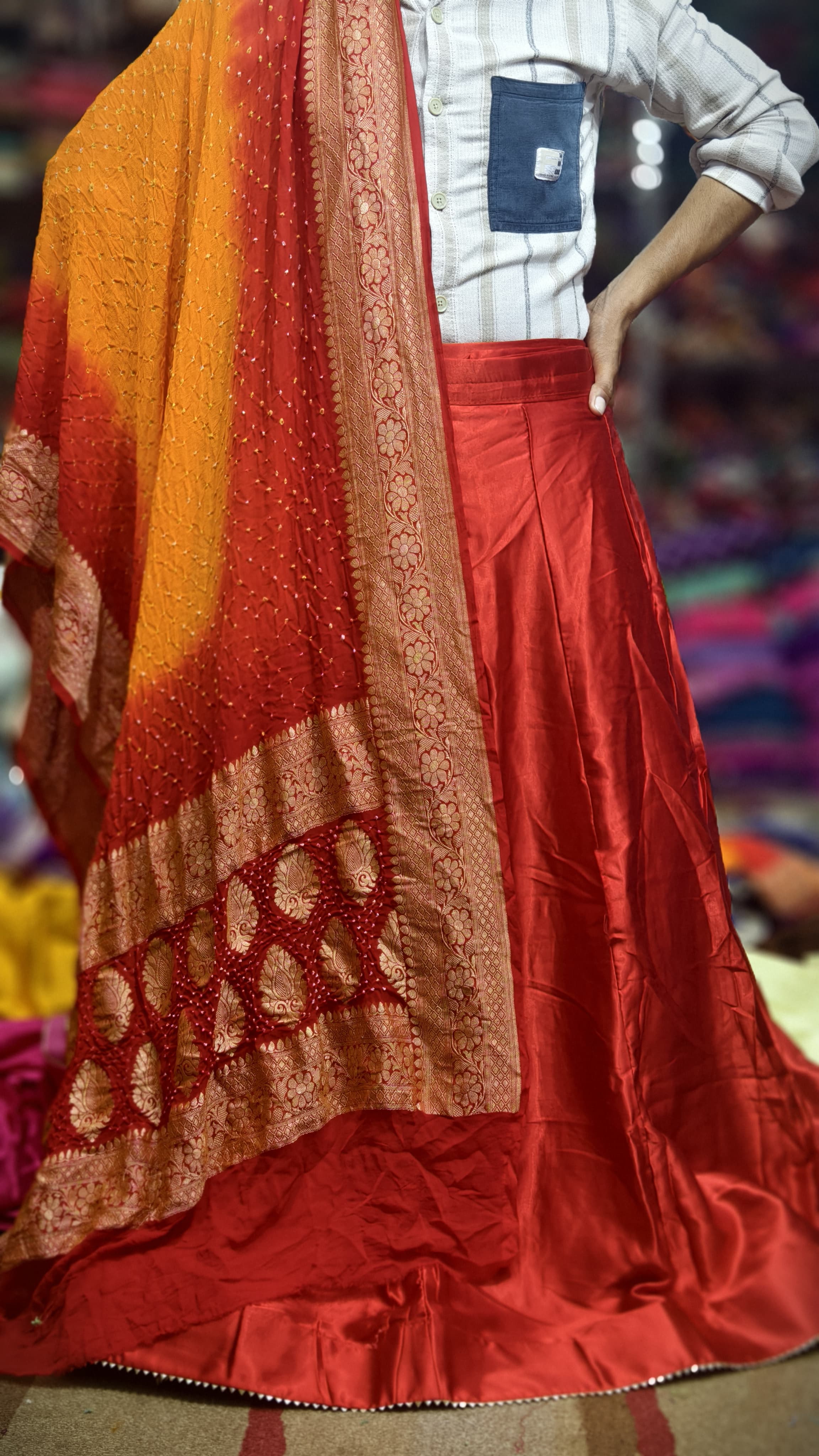 Pure Mashru Gaji Silk Plain Ghagra Set