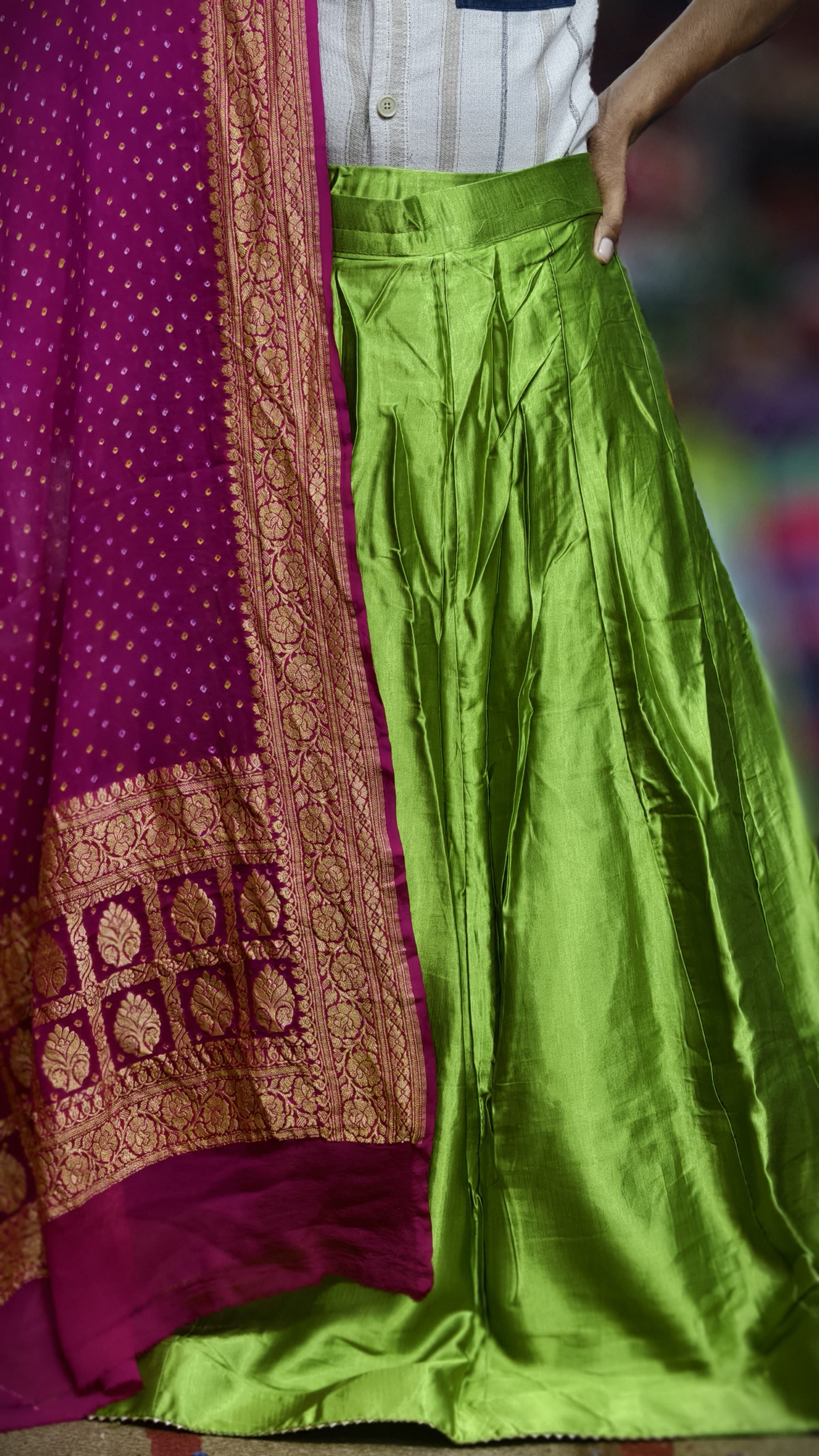 Pure Mashru Gaji Silk Plain Ghagra Set