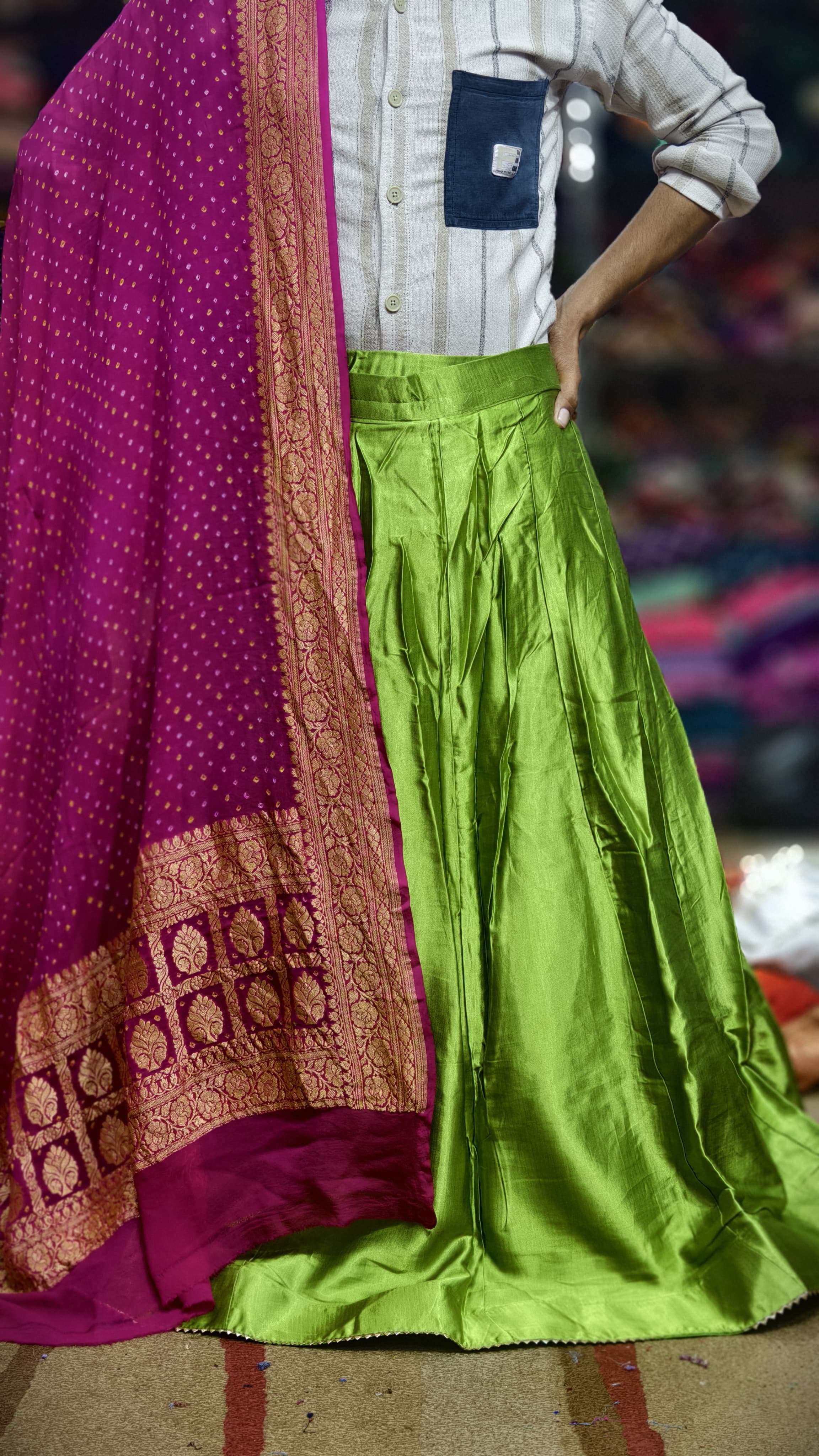 Pure Mashru Gaji Silk Plain Ghagra Set