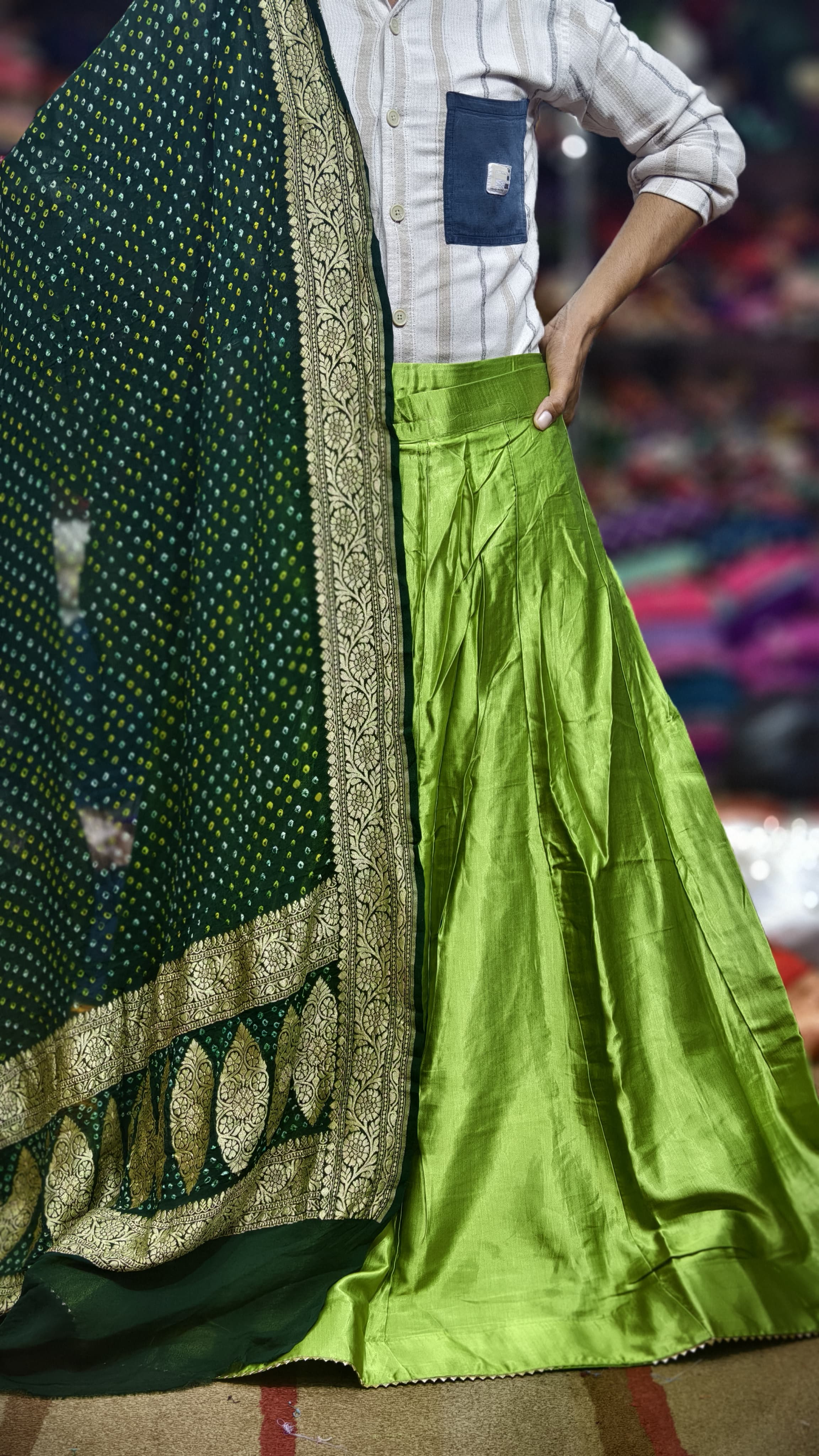 Pure Mashru Gaji Silk Plain Ghagra Set