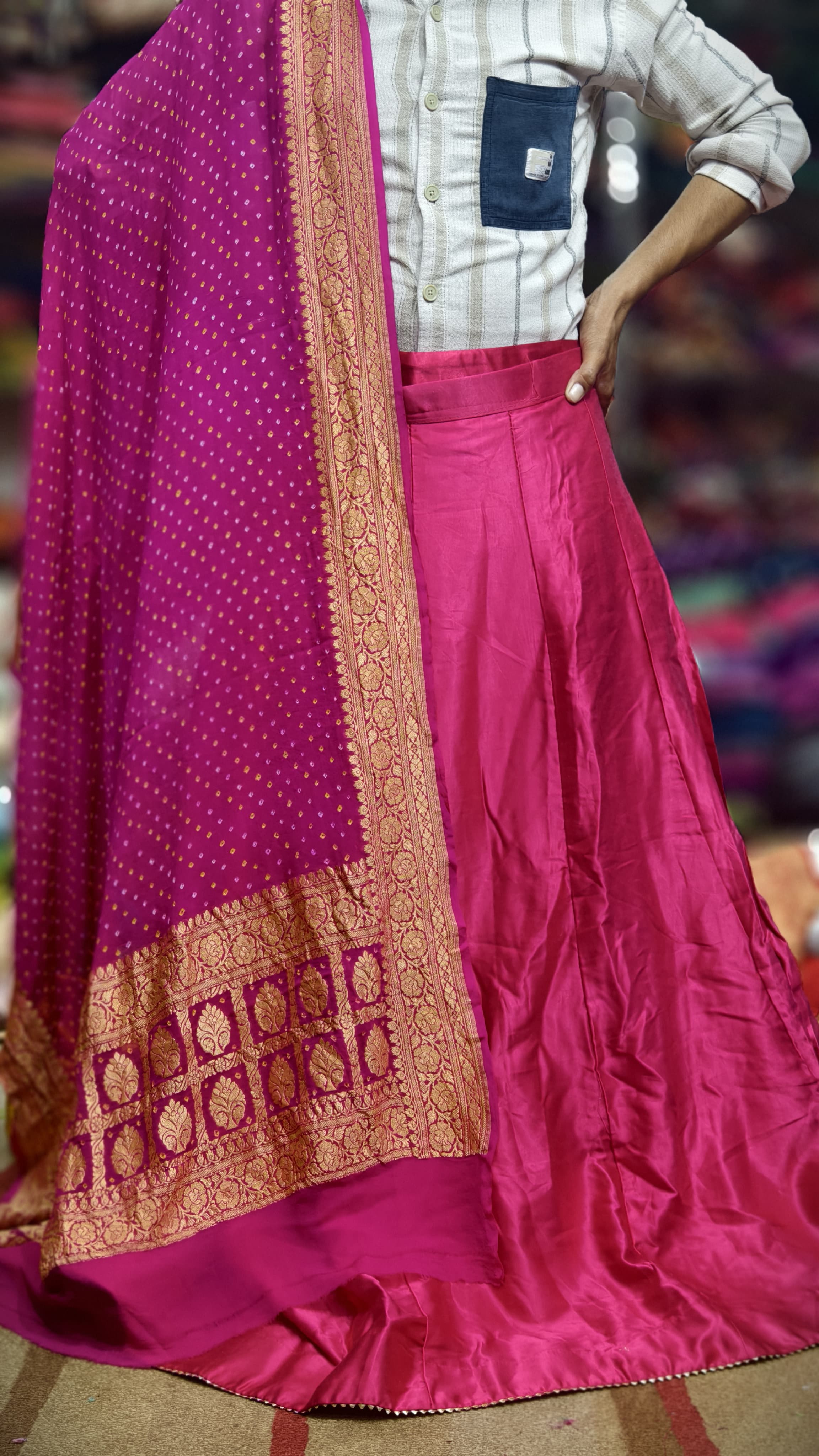 Pure Mashru Gaji Silk Plain Ghagra Set