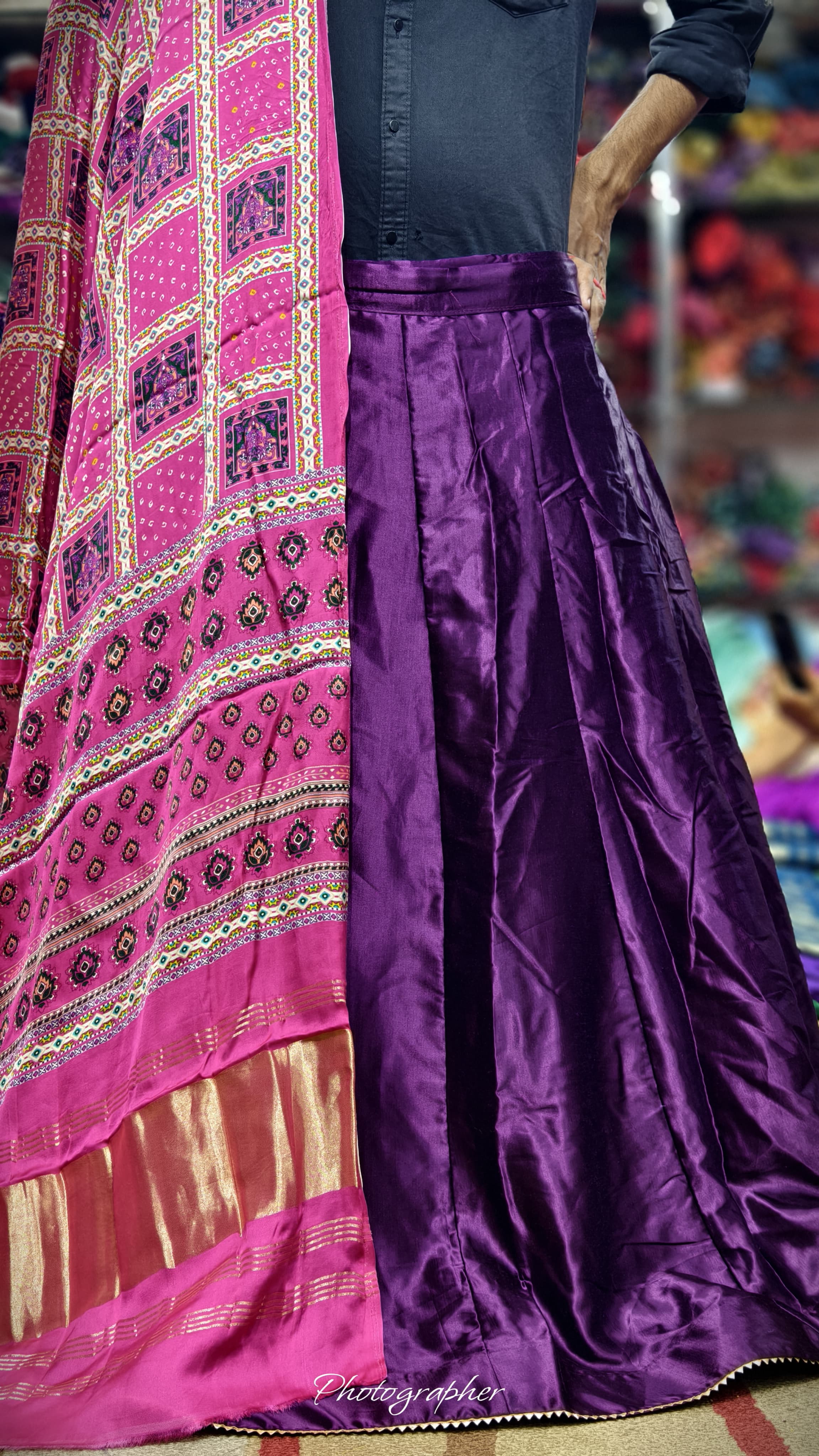 Pure Mashru Gaji Silk Plain Ghagraa With Pure Modal Gaji Silk Digital Prints Dupatta With Lagdi Patta