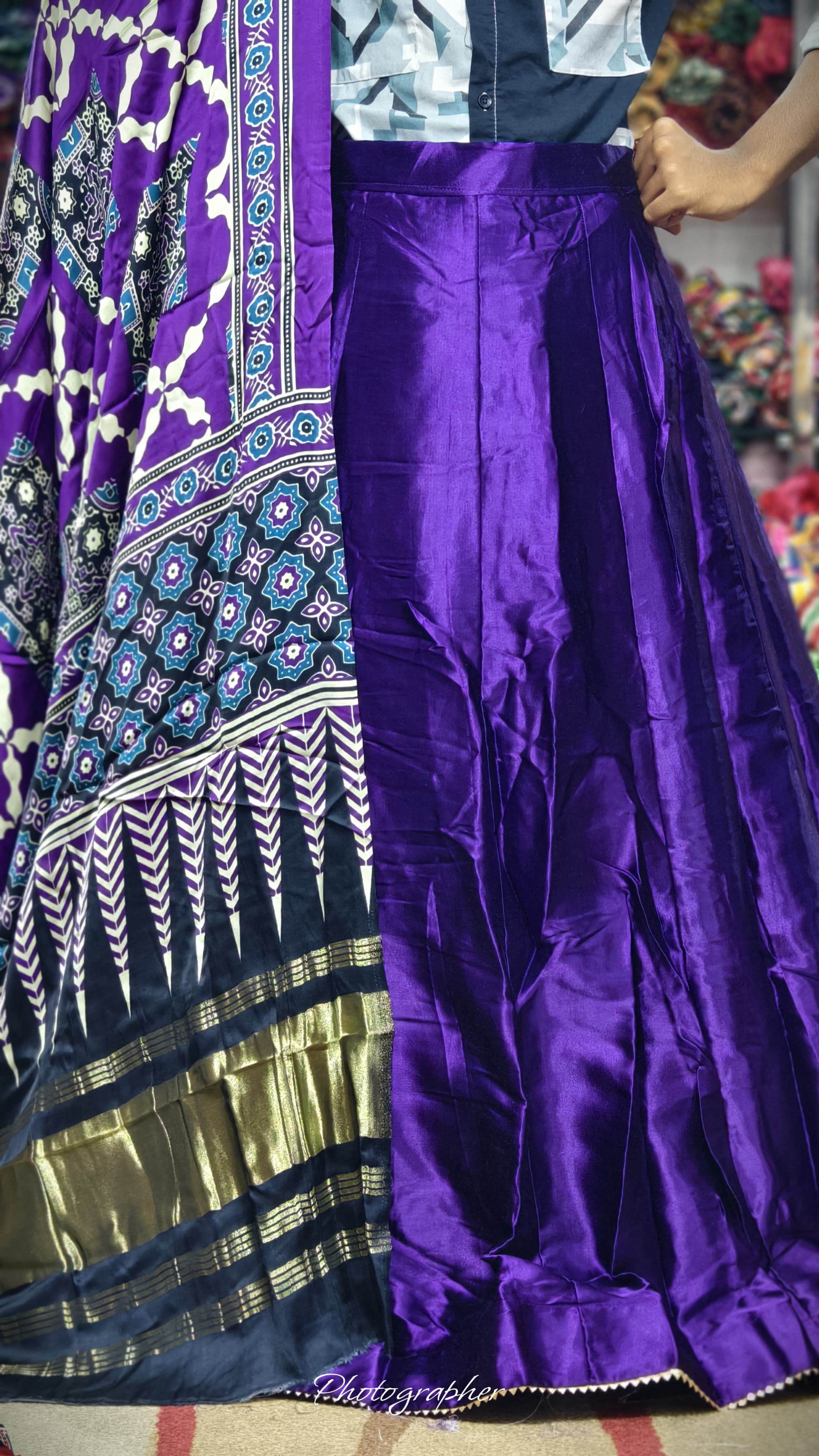 Pure Mashru Gaji Silk Plain Ghagraa With Pure Modal Gaji Silk Digital Prints Dupatta With Lagdi Patta